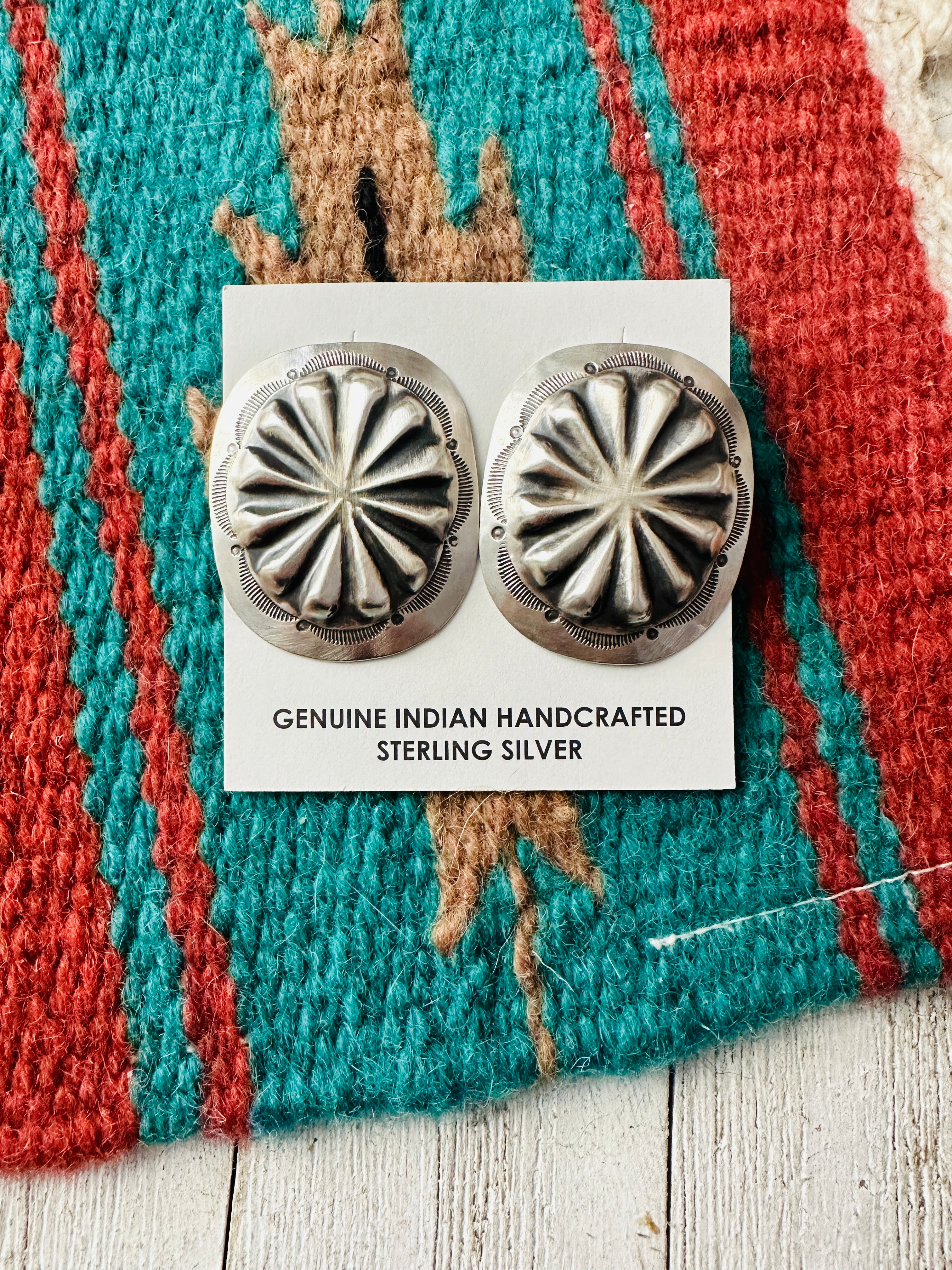 Navajo Hand Stamped Sterling Silver Concho Post Earrings