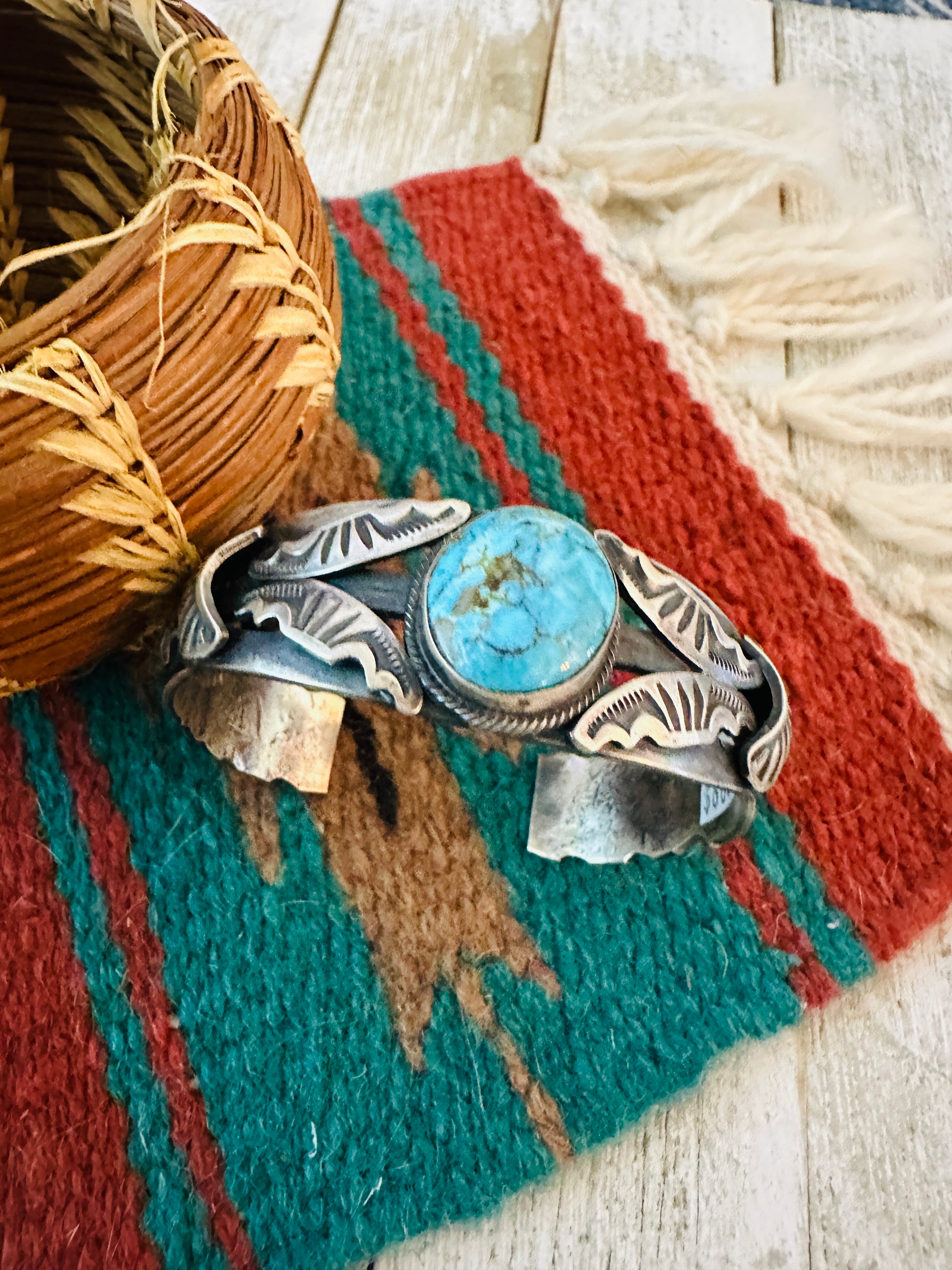 Handcrafted Turquoise & Sterling Silver Cuff Bracelet by Gilbert Tom