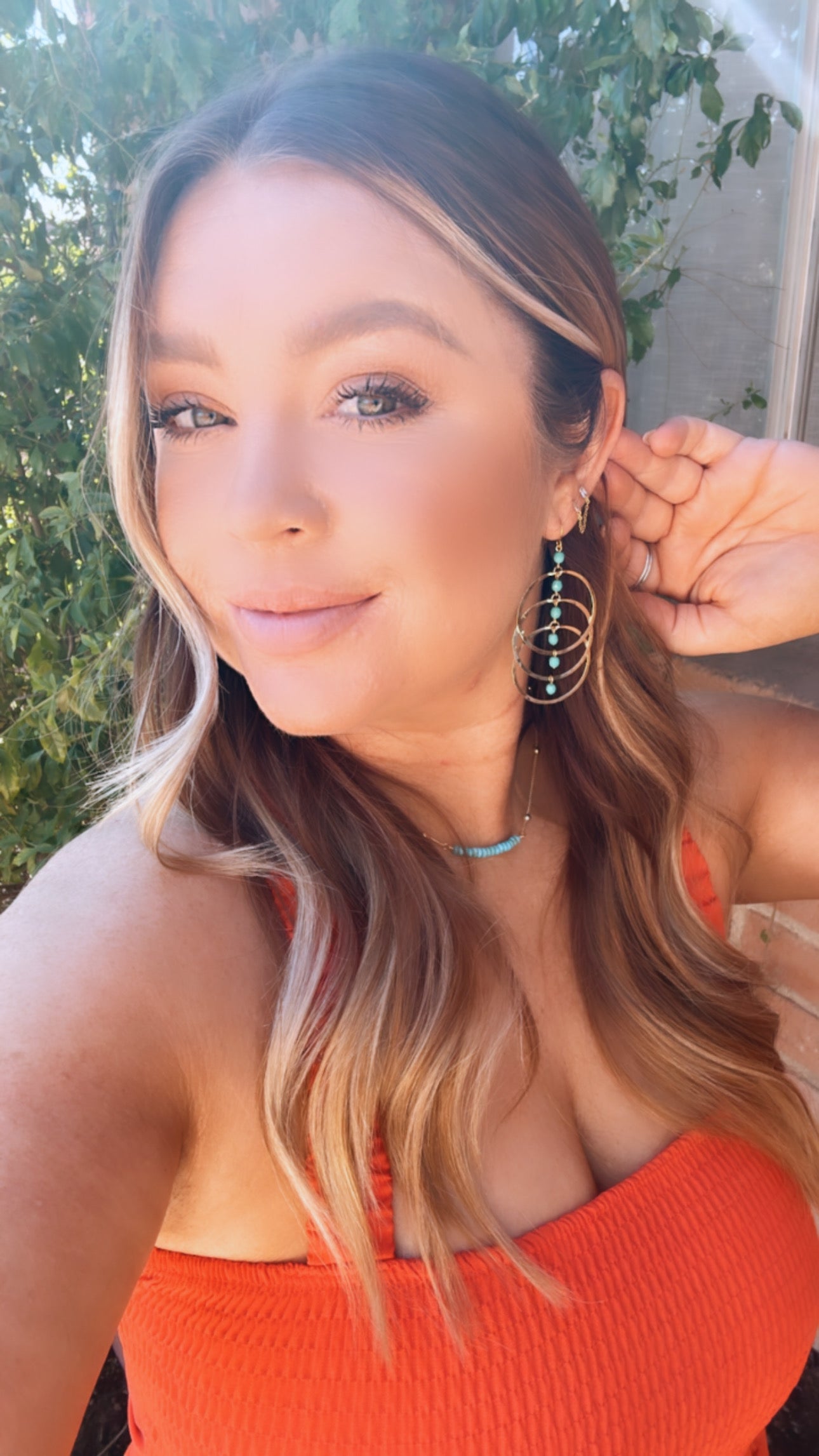 “The Golden Collection” Groovy Hoops Handmade Turquoise Beaded & 14k Gold Plated Earrings