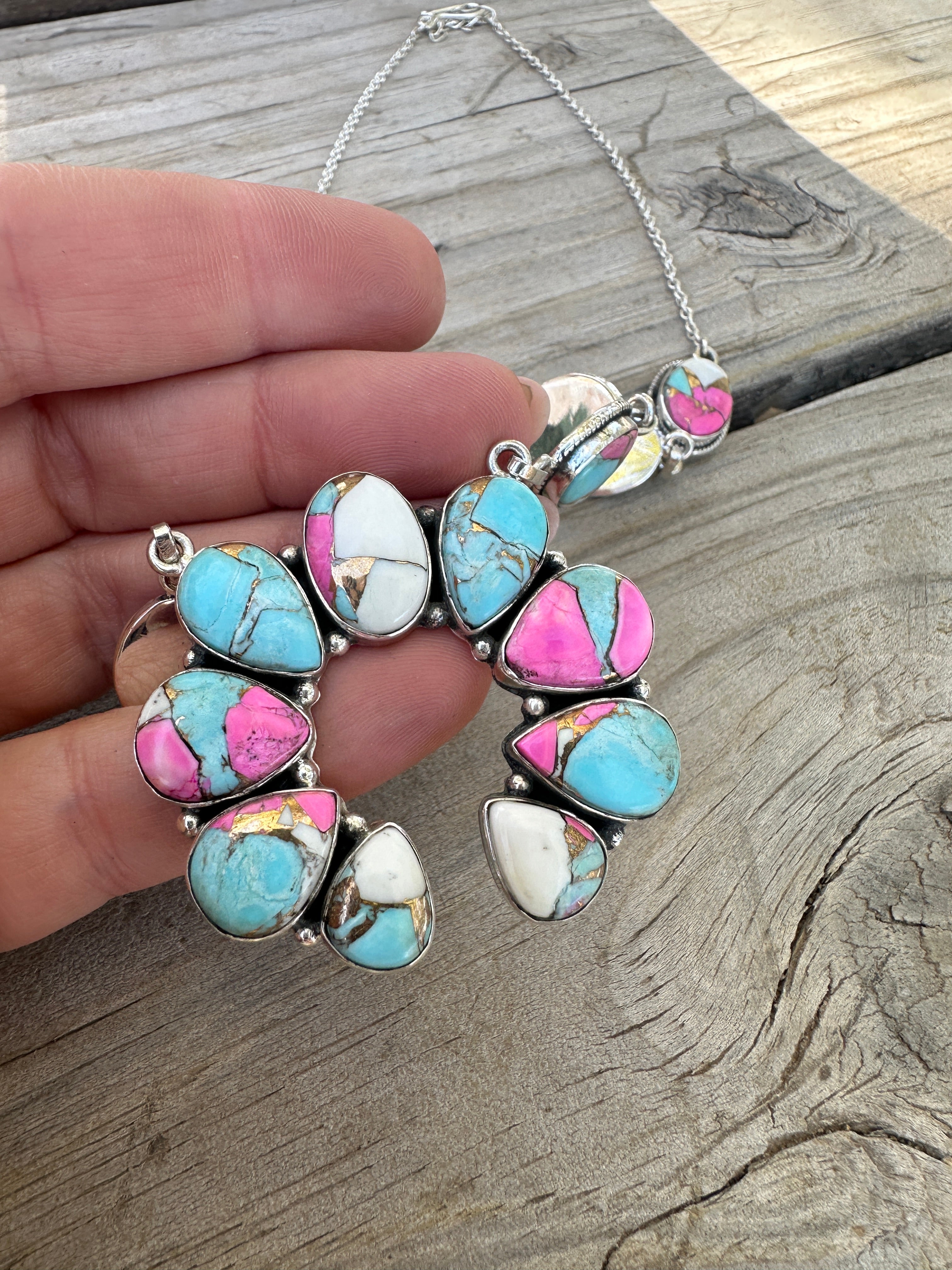 Handmade Cotton Candy Sterling Silver Naja Necklace