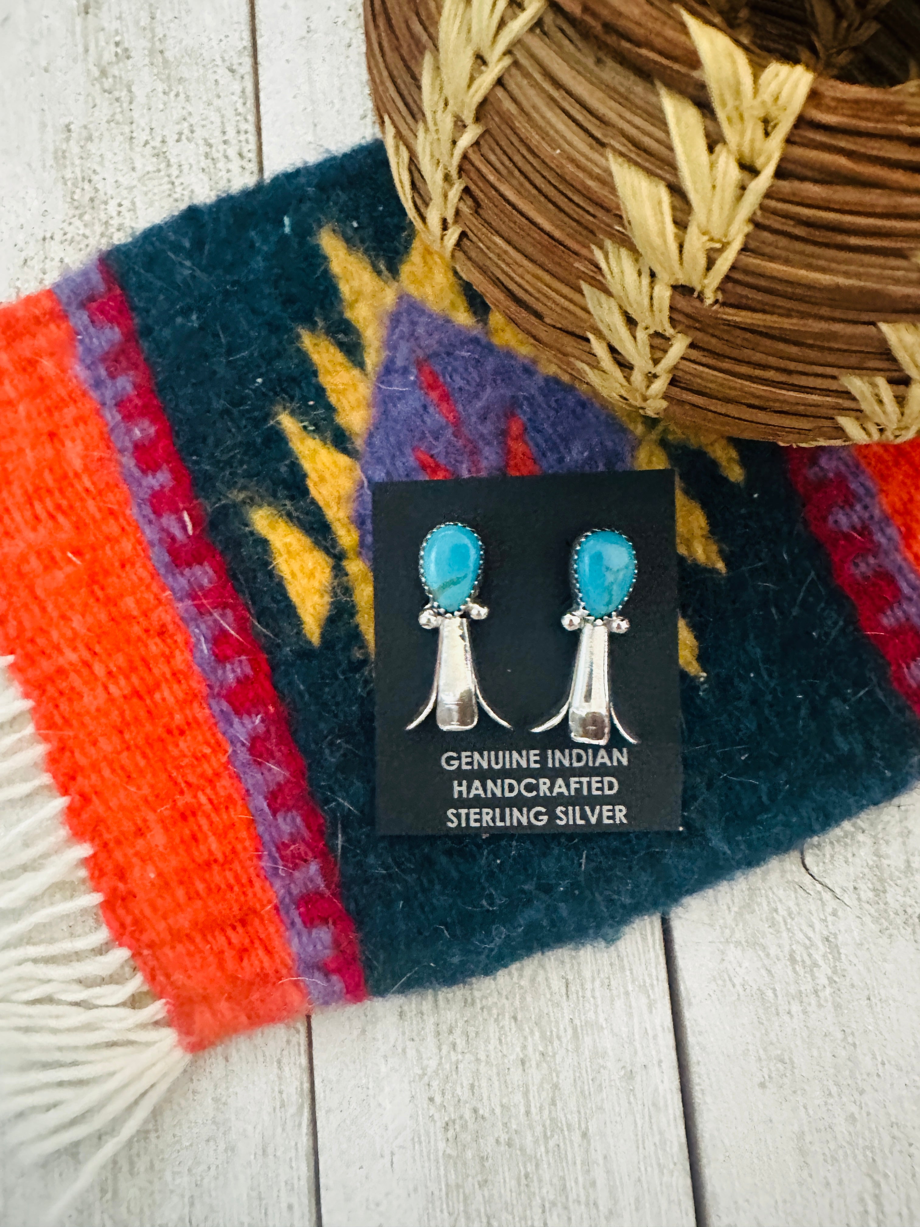 Navajo Turquoise & Sterling Silver Blossom Dangle Earrings