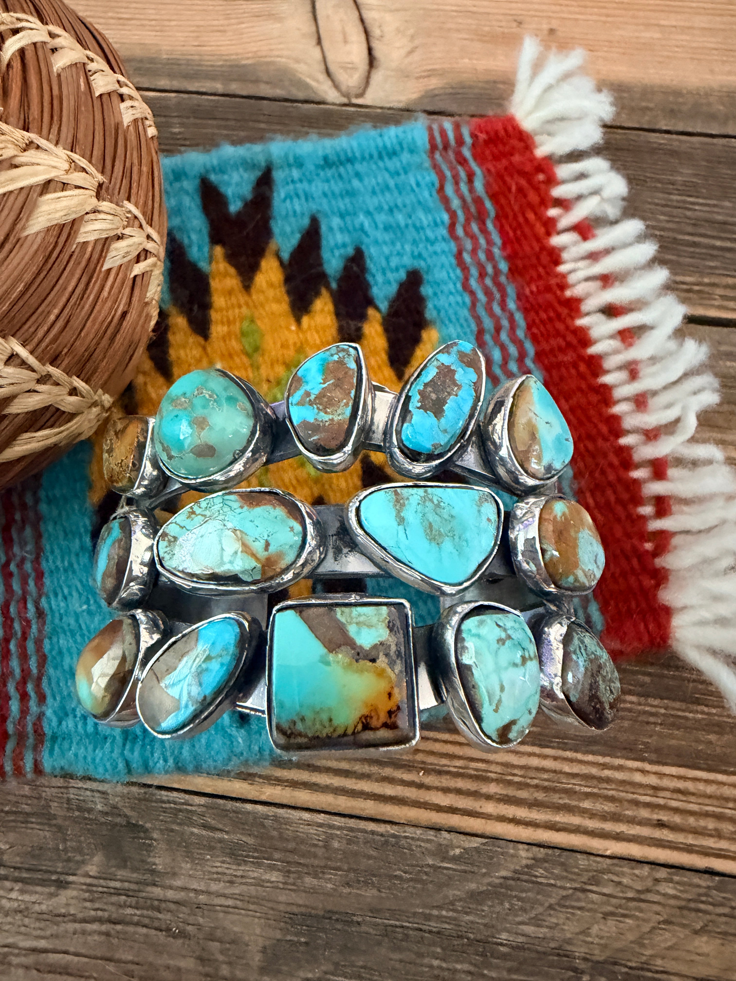 Handcrafted Royston Turquoise & Sterling Silver Cuff Bracelet by Rosella Paxson