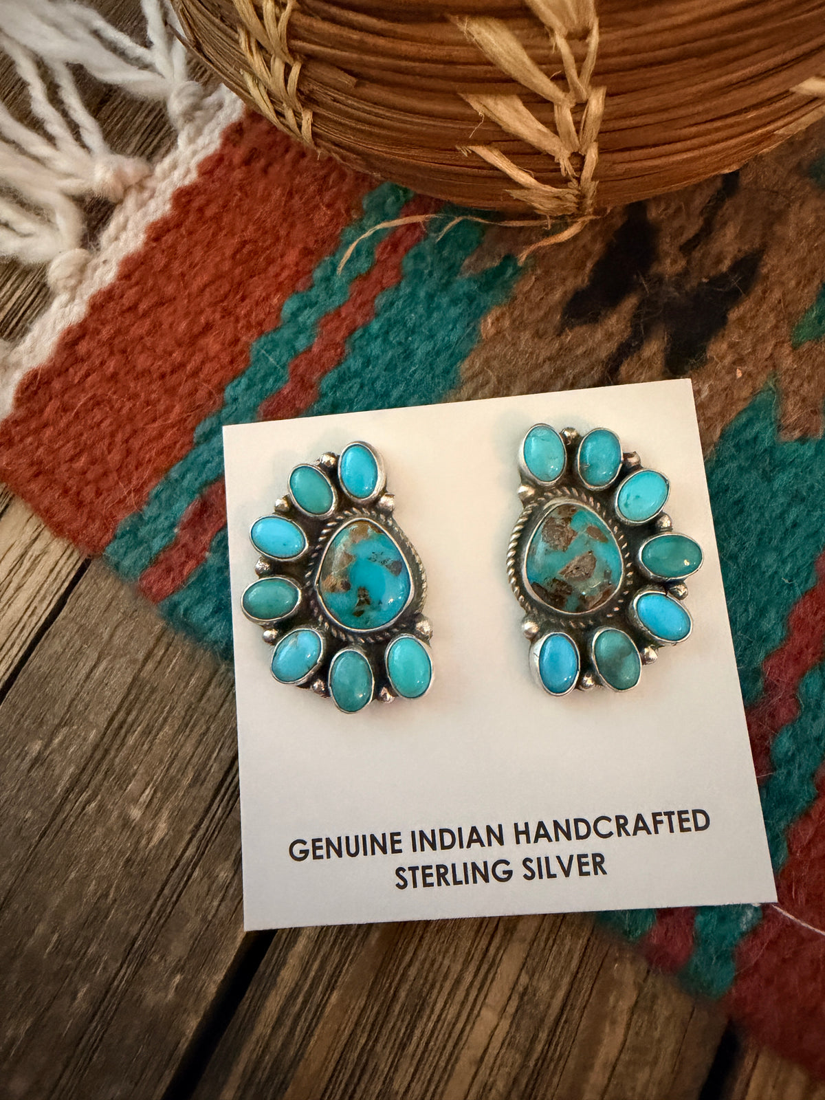 Handcrafted Turquoise & Sterling Silver Cluster Post Earrings by Geraldine James
