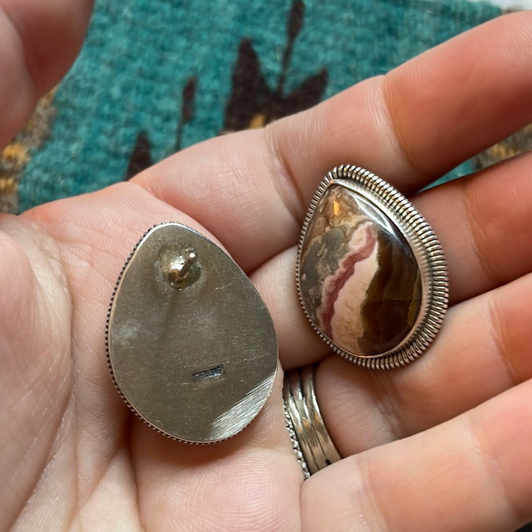 Navajo Sterling Silver & Rhodochrosite Stone Post Earrings