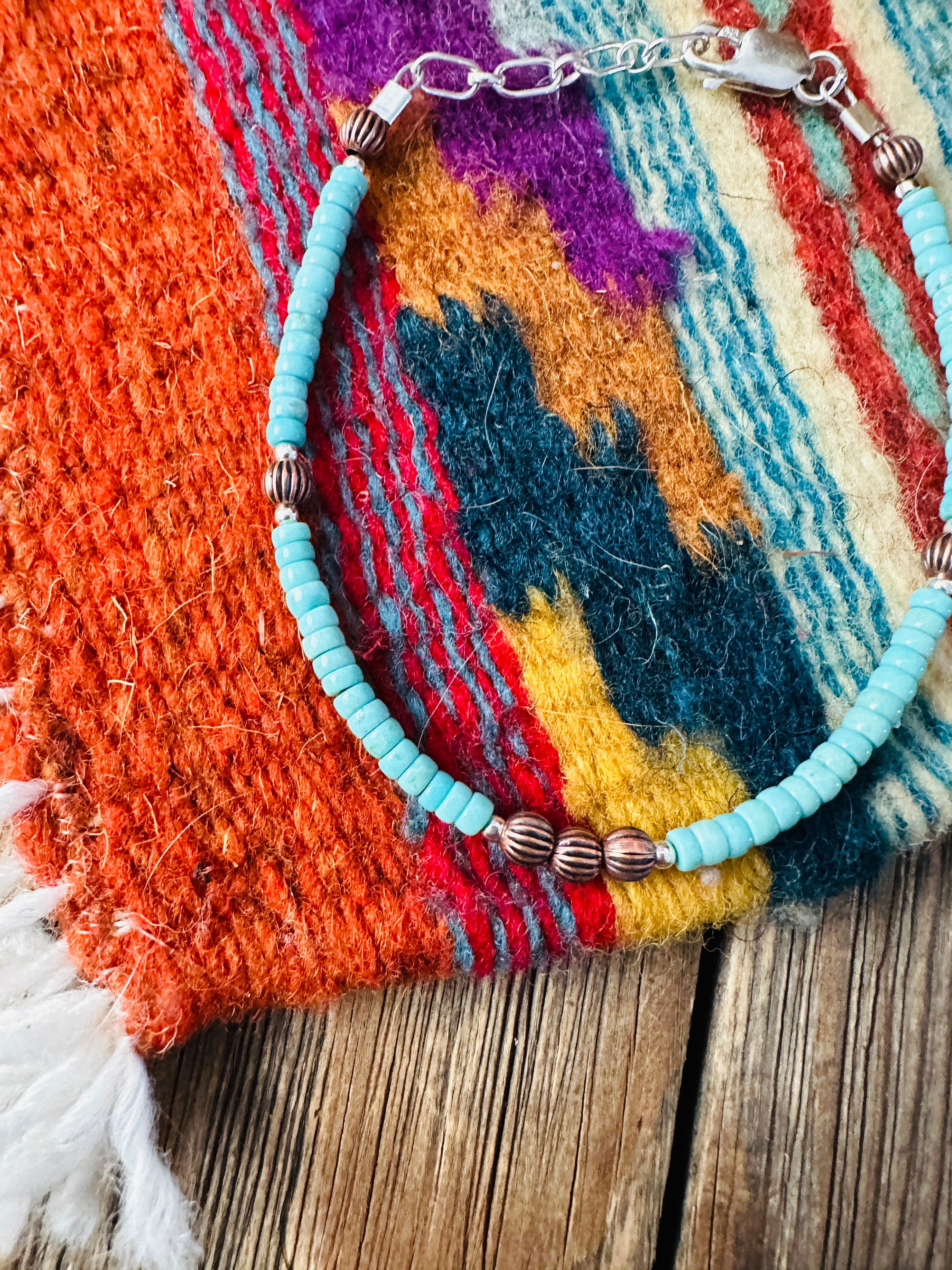 Handcrafted Turquoise & Copper Beaded Bracelet