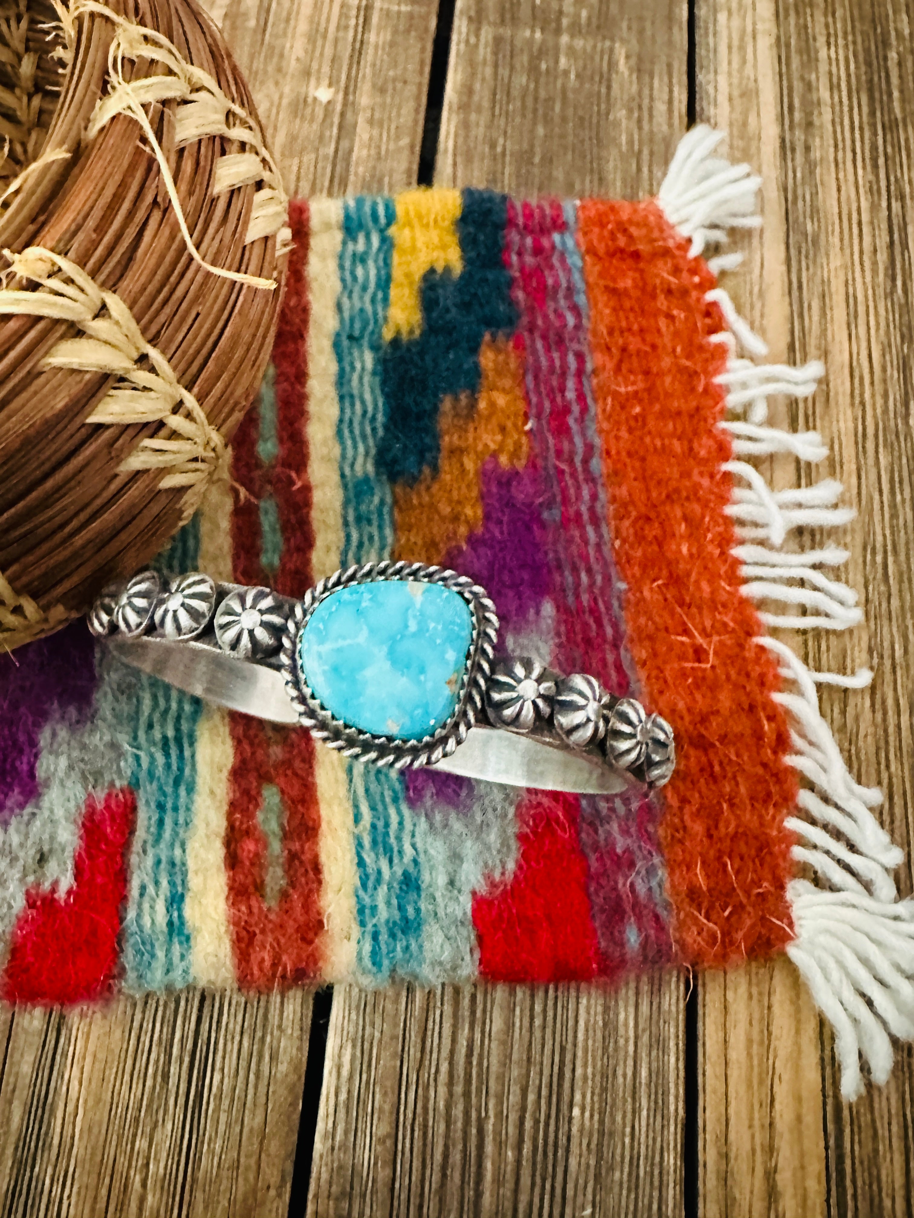 Handcrafted Turquoise & Sterling Silver Cuff Bracelet by Kevin Billah
