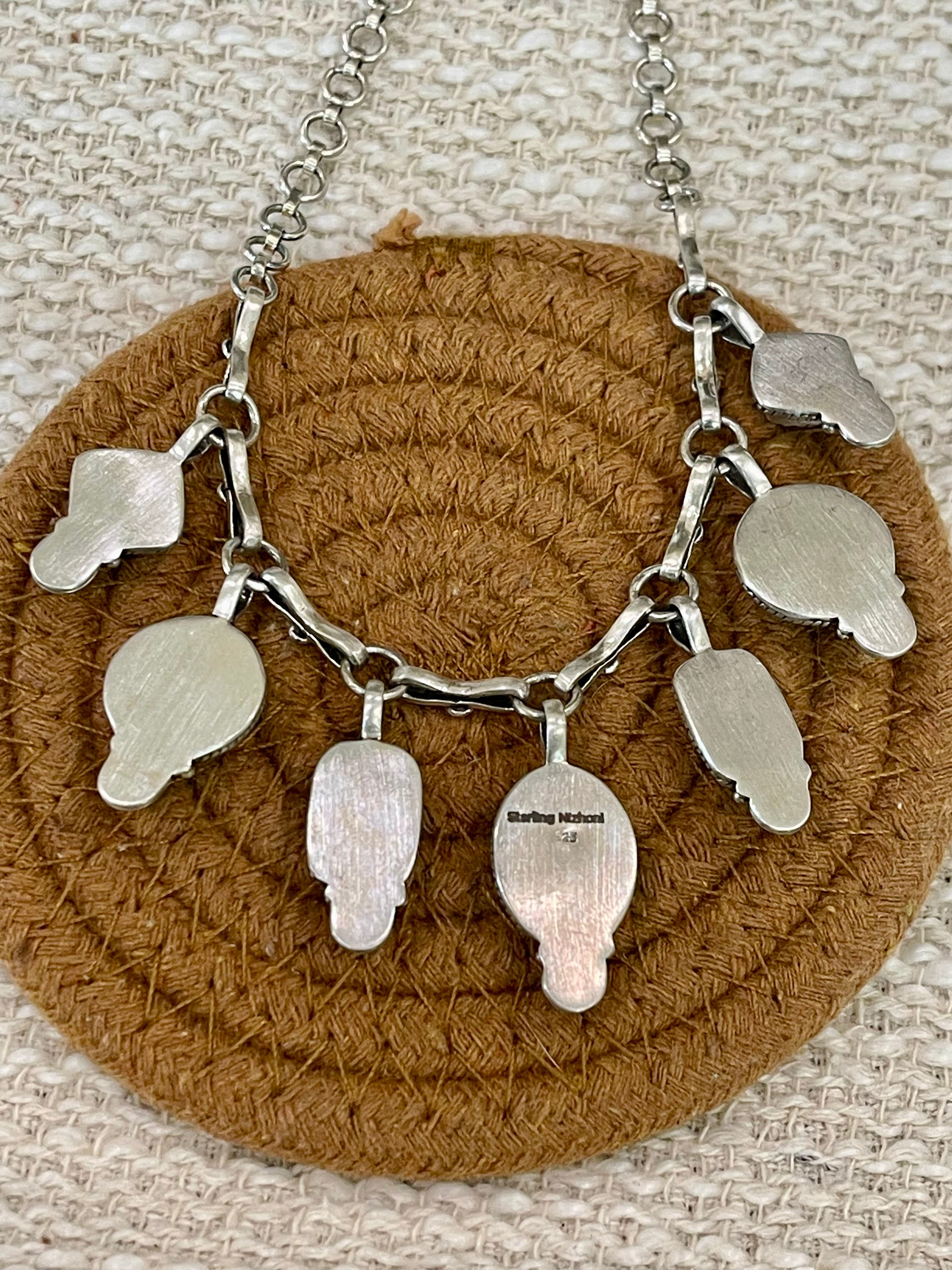 Handmade Sterling Silver Number 8 Turquoise Necklace with Signed Nizhoni