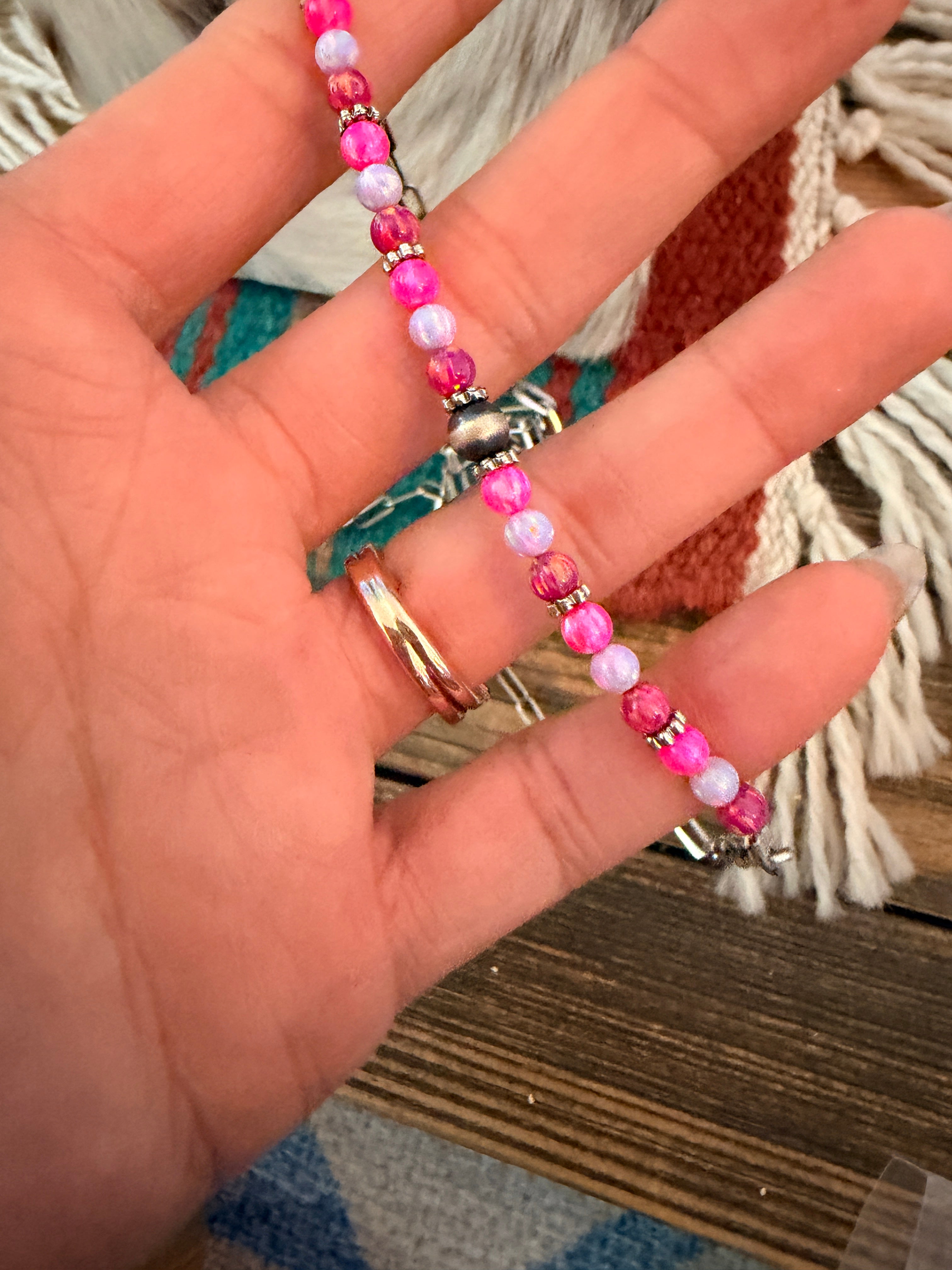 Handmade Sterling Silver & Fire Opal Beaded Necklace