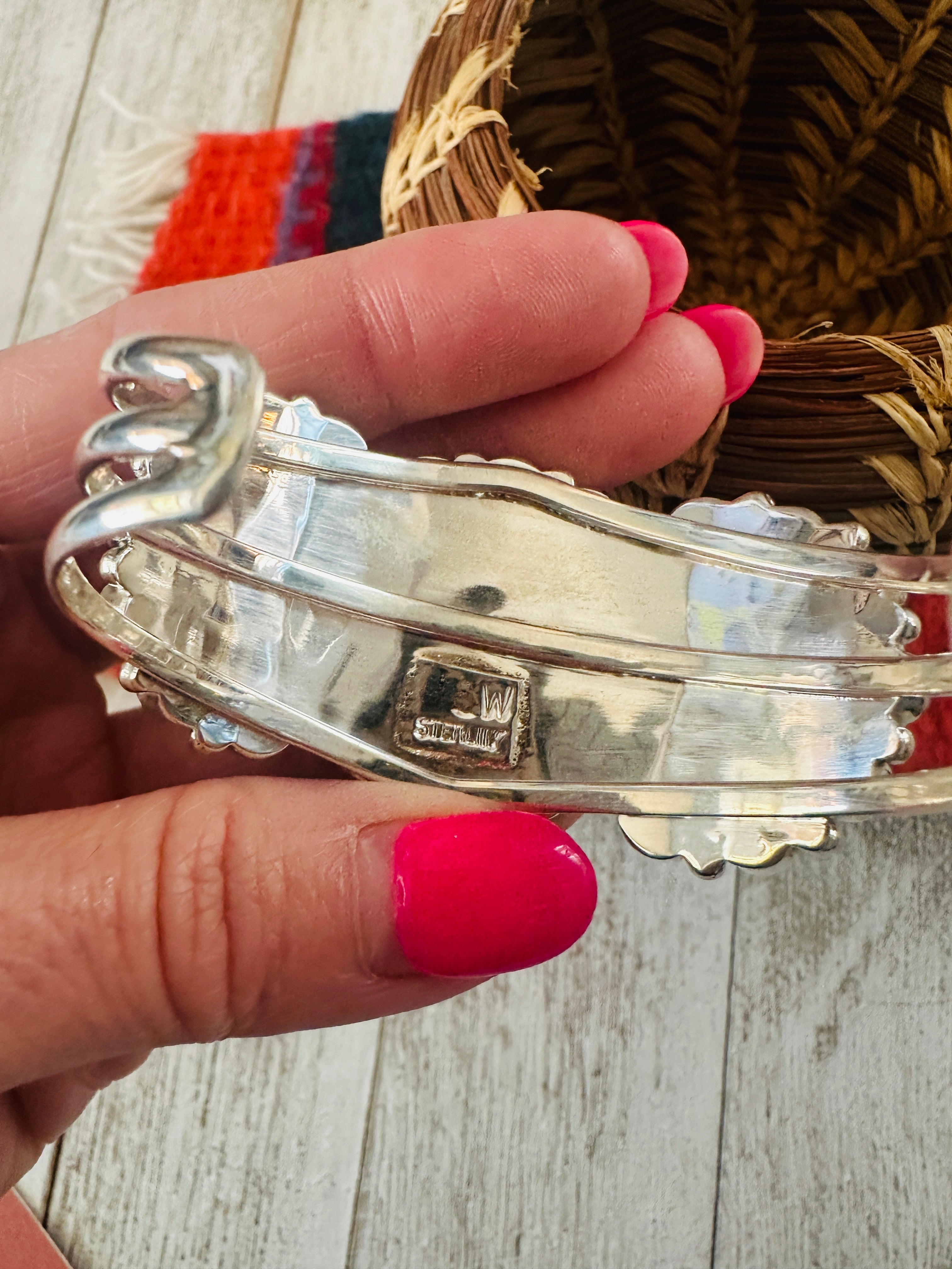 Navajo Kingman Turquoise & Sterling Silver Cluster Cuff Bracelet