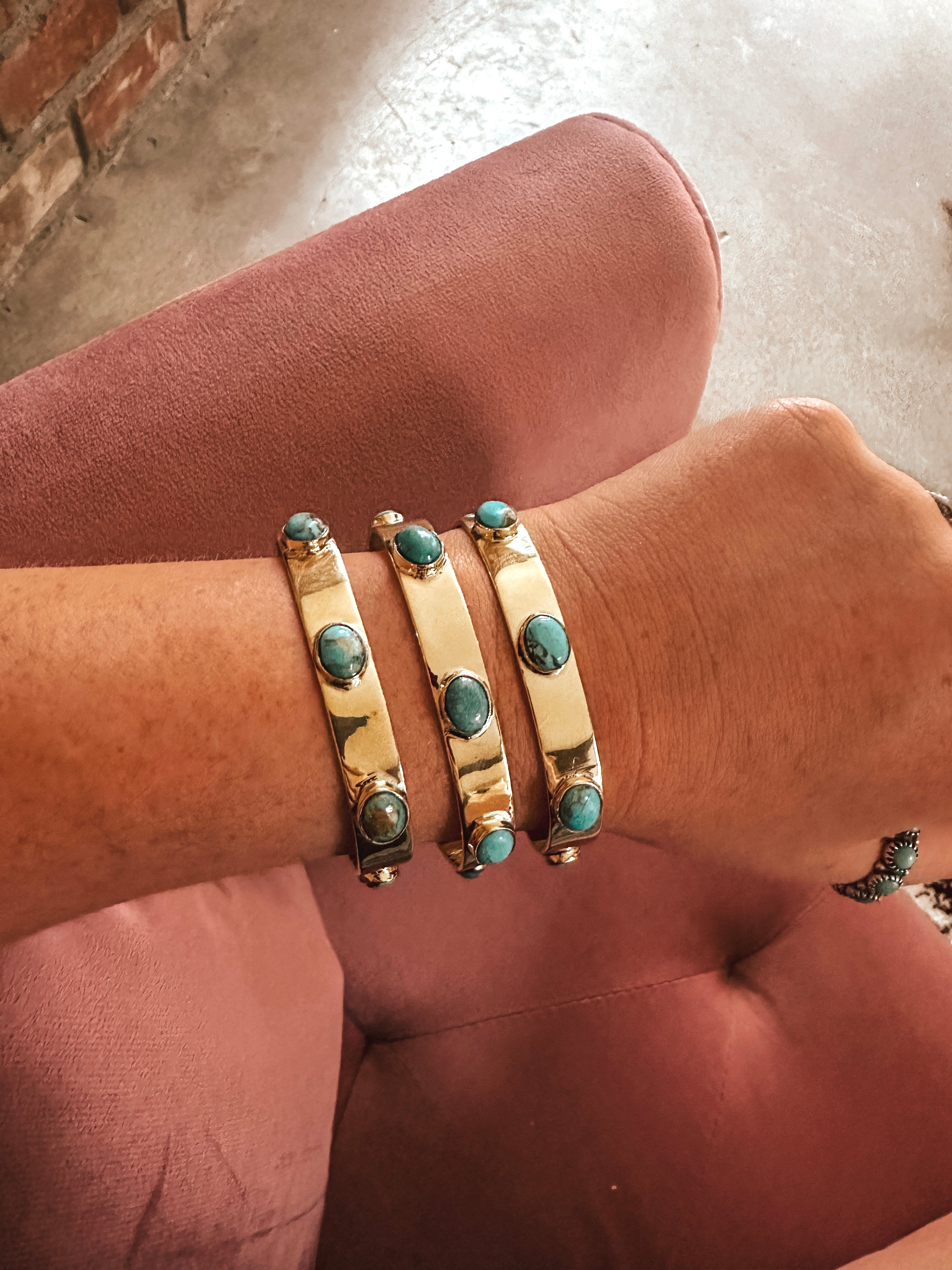 “The Golden Collection” Summerhaven Handmade Natural Turquoise Gold Plated Bracelet Cuff