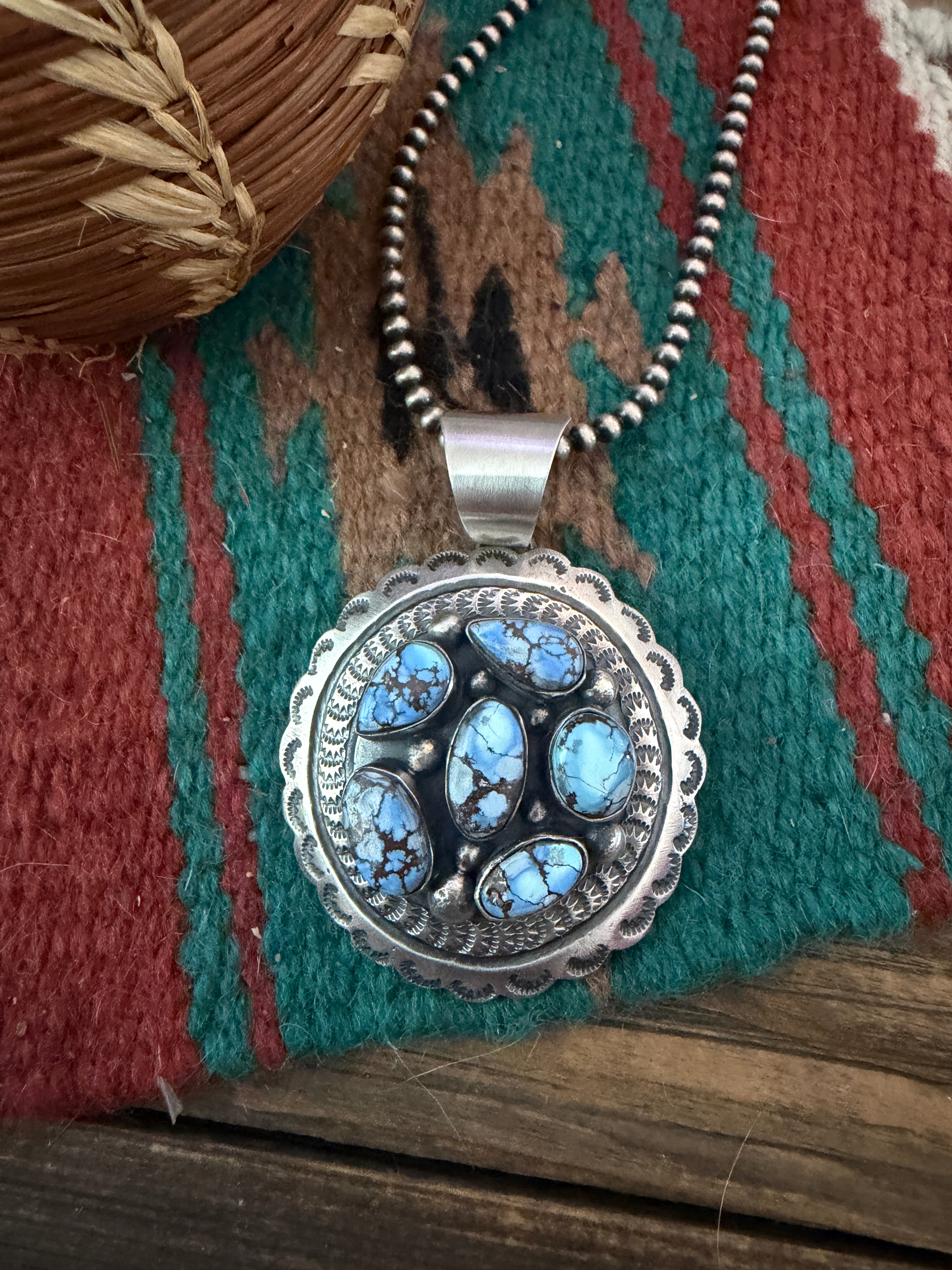 Handcrafted Sterling Silver & Golden Hills Turquoise Concho Pendant by Chimney Butte