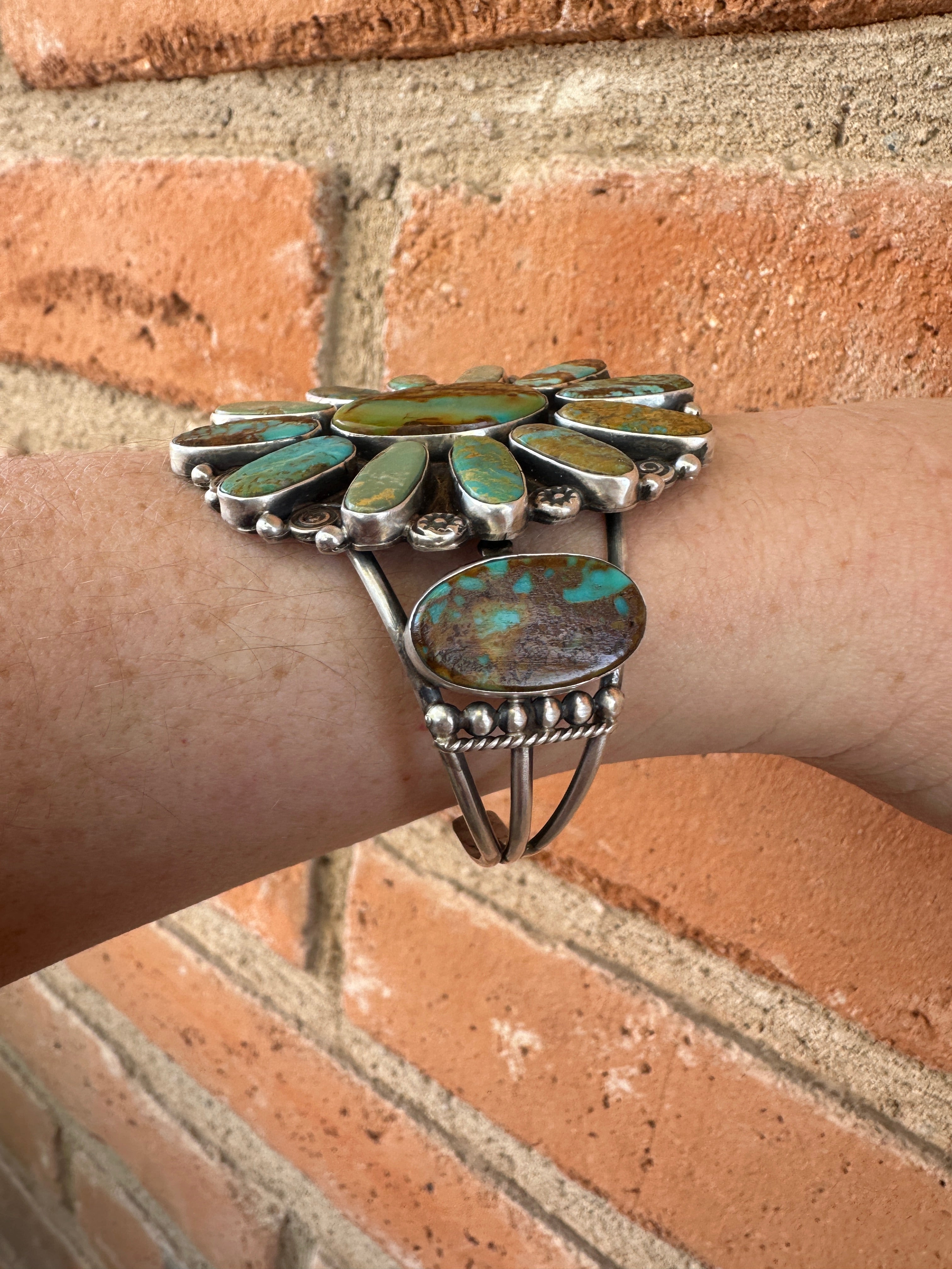 Navajo Jacqueline Silver Royston Turquoise & Sterling Cluster Cuff