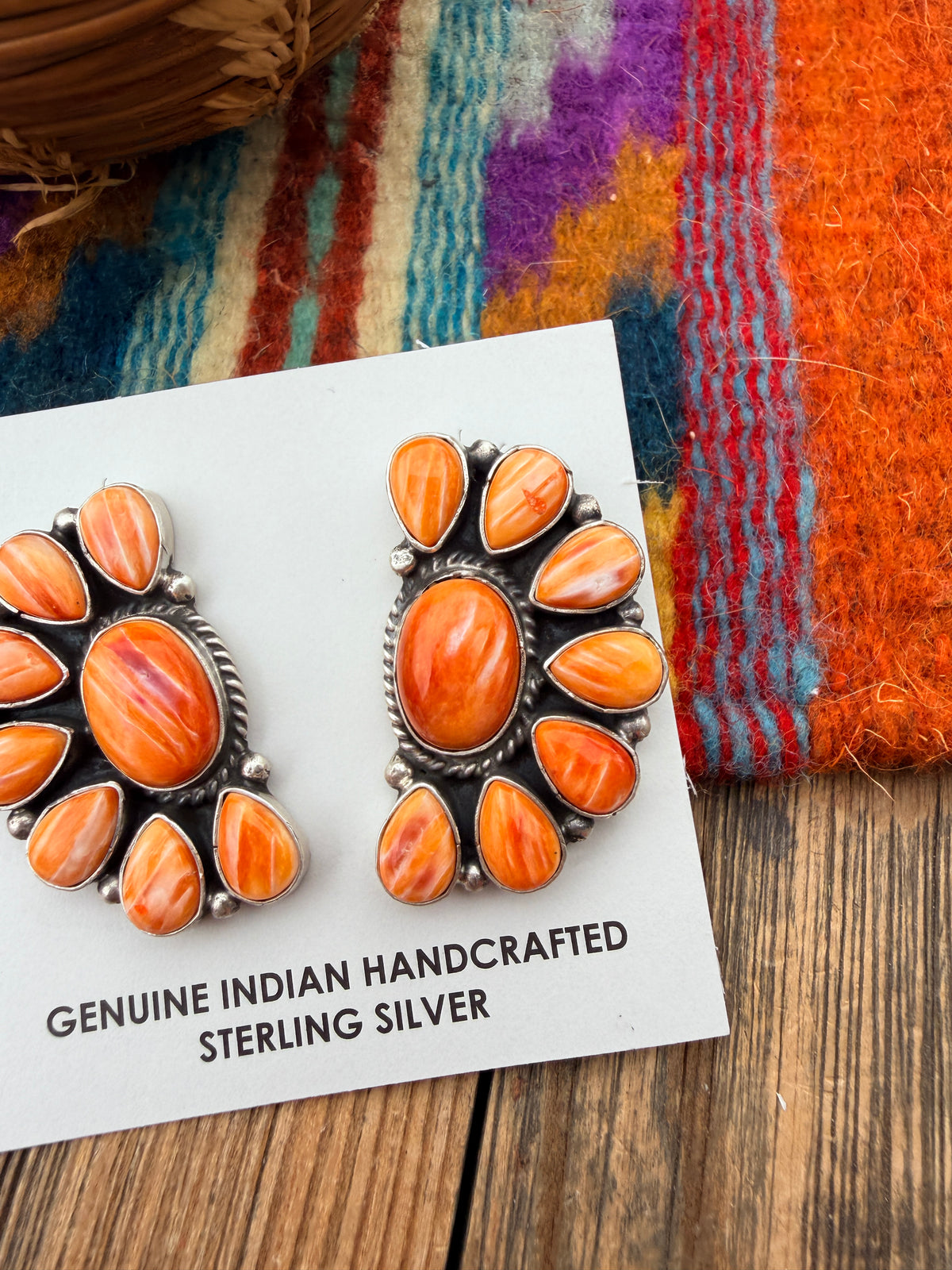 Handcrafted Spiny Oyster & Sterling Silver Cluster Post Earrings by Marcella James