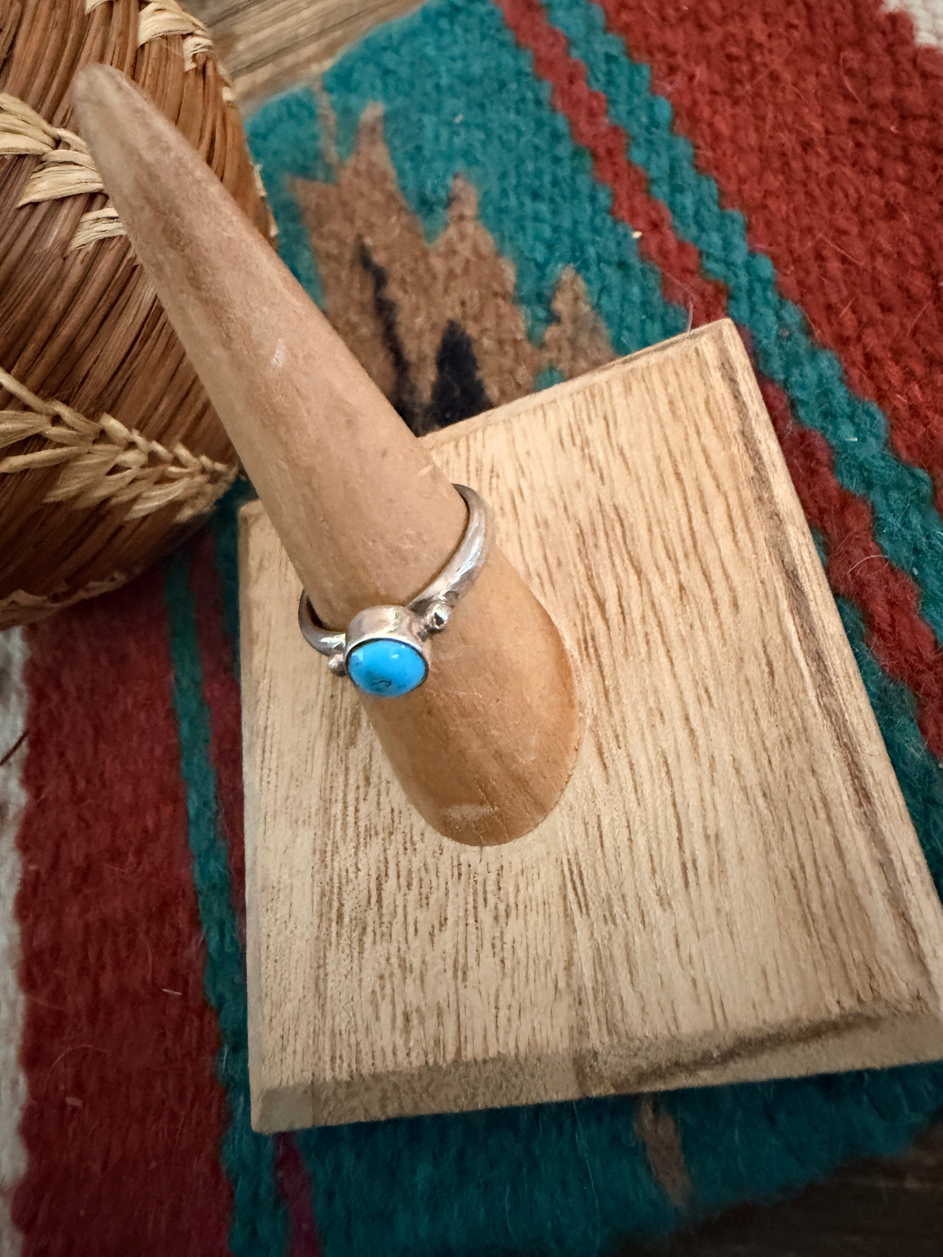 Handcrafted Turquoise & Sterling Silver Band Ring Size 7
