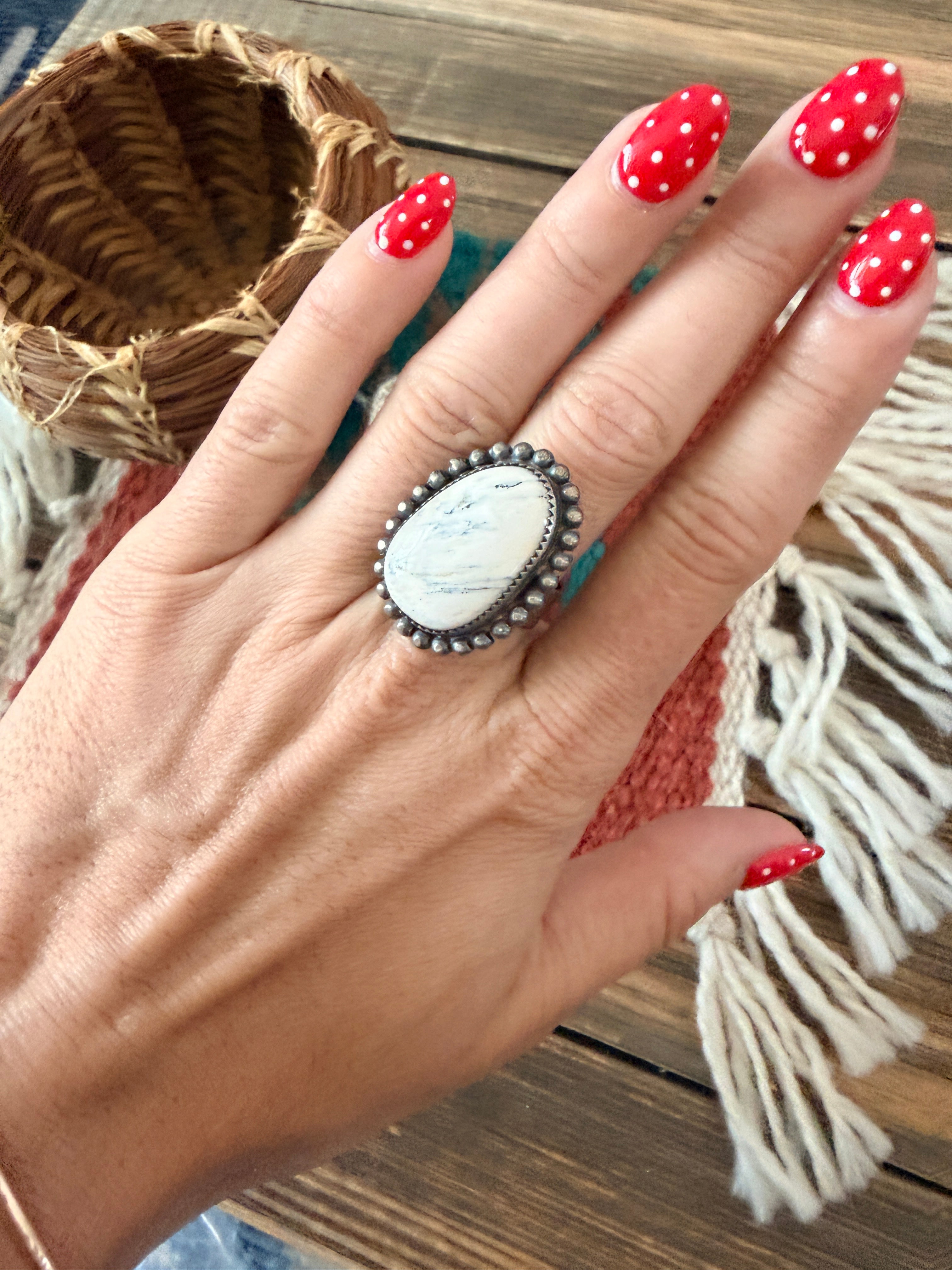 Handcrafted White Buffalo & Sterling Silver Adjustable Ring by Tillie Jon