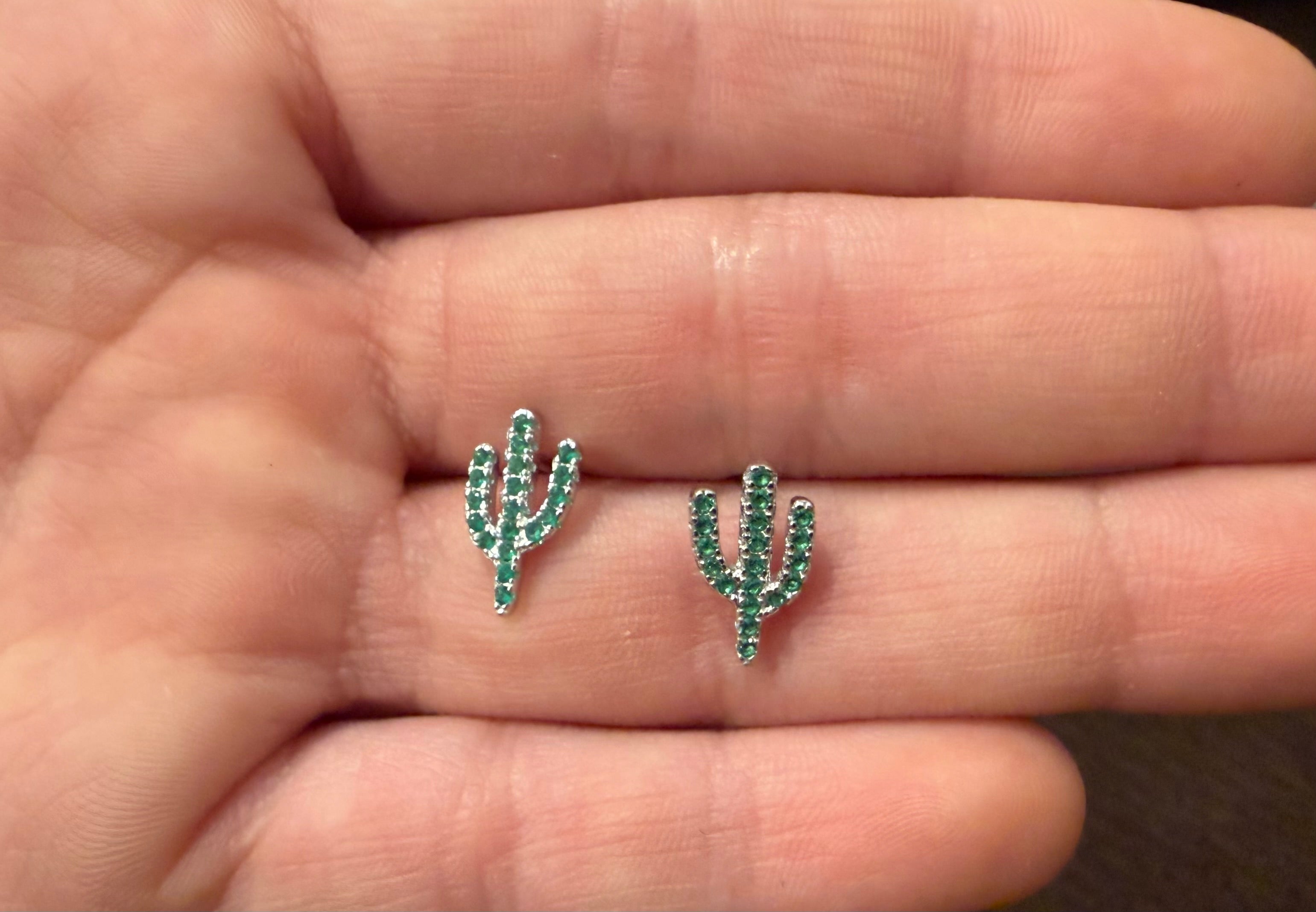 Saguaro Cactus Sterling Silver CZ Stud Earrings