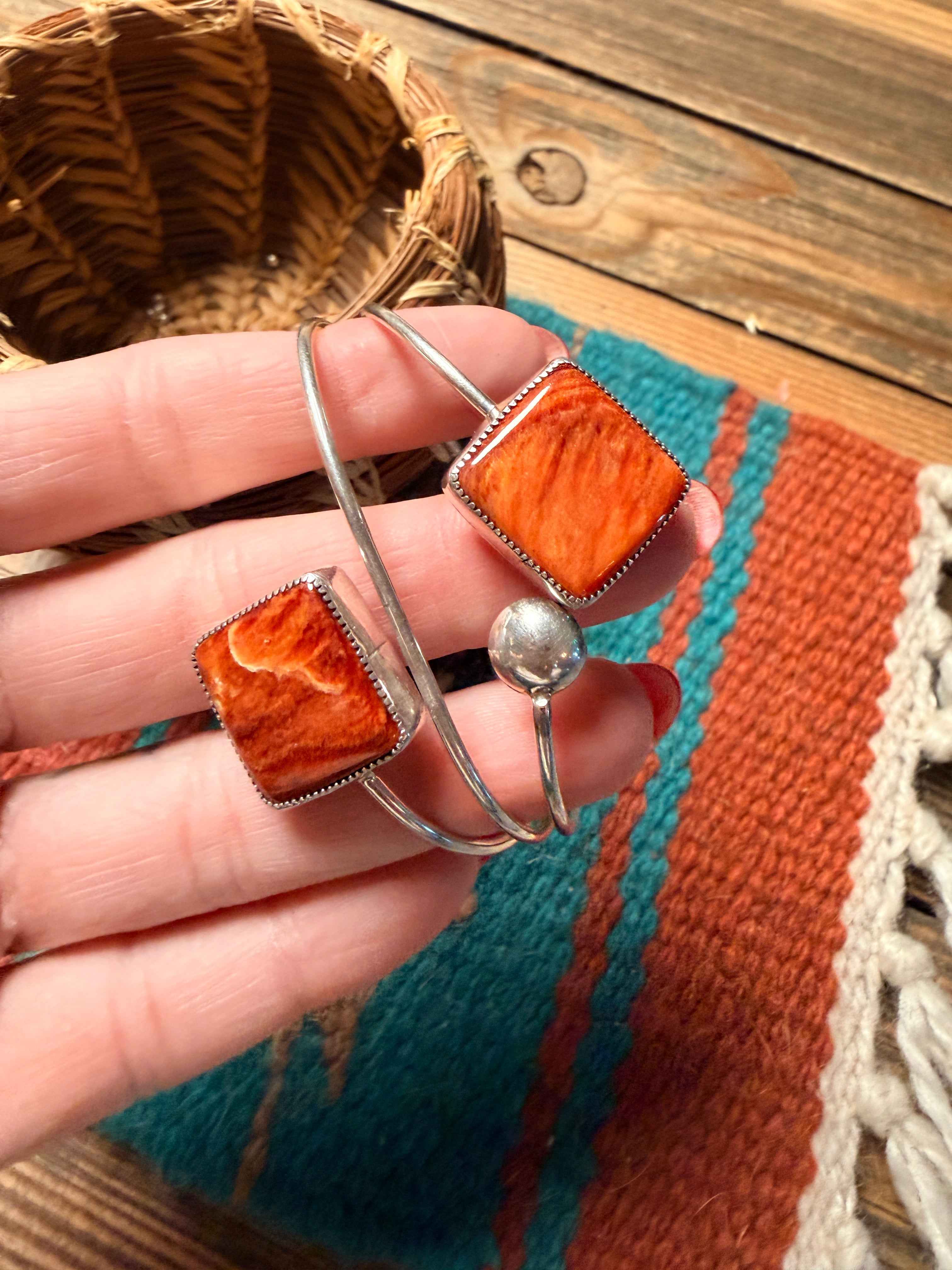 Handcrafted Orange Spiny & Sterling Silver Cuff Bracelet