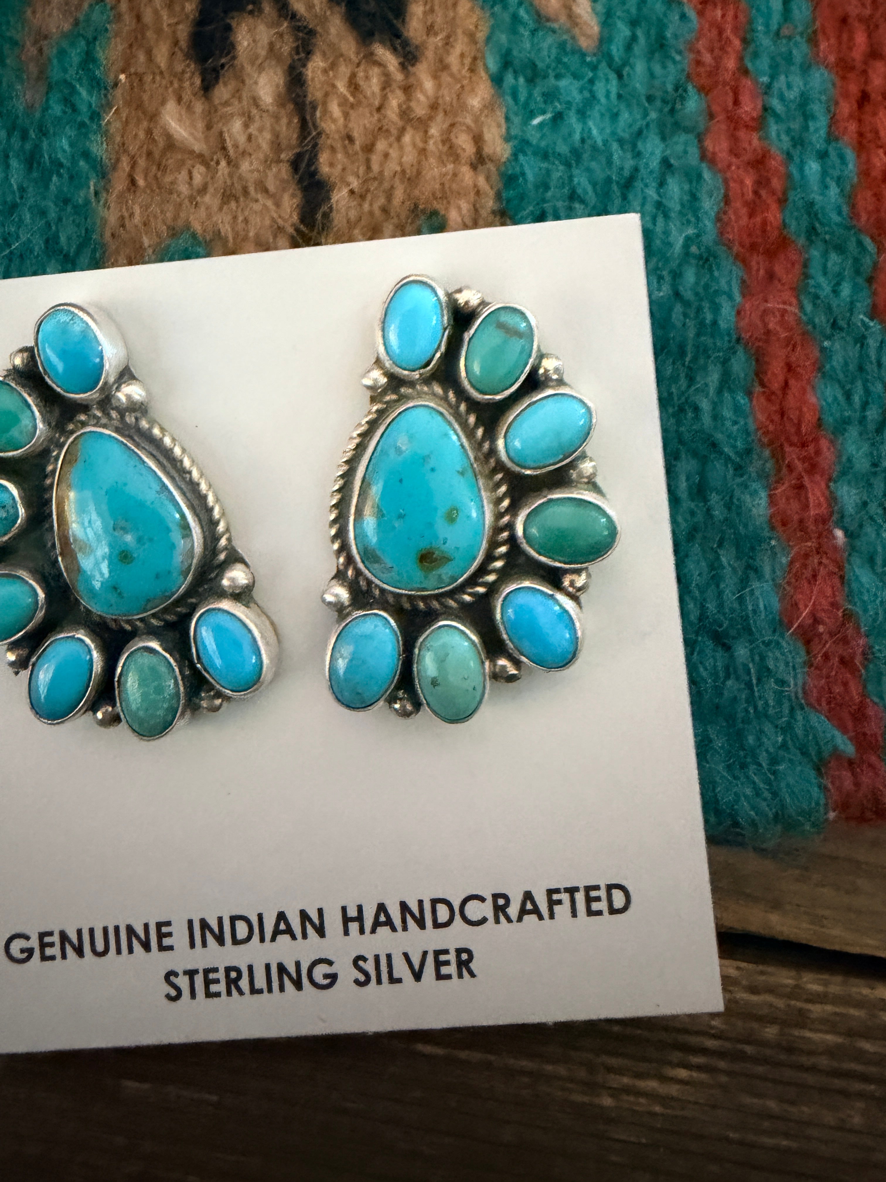 Handcrafted Turquoise & Sterling Silver Cluster Post Earrings