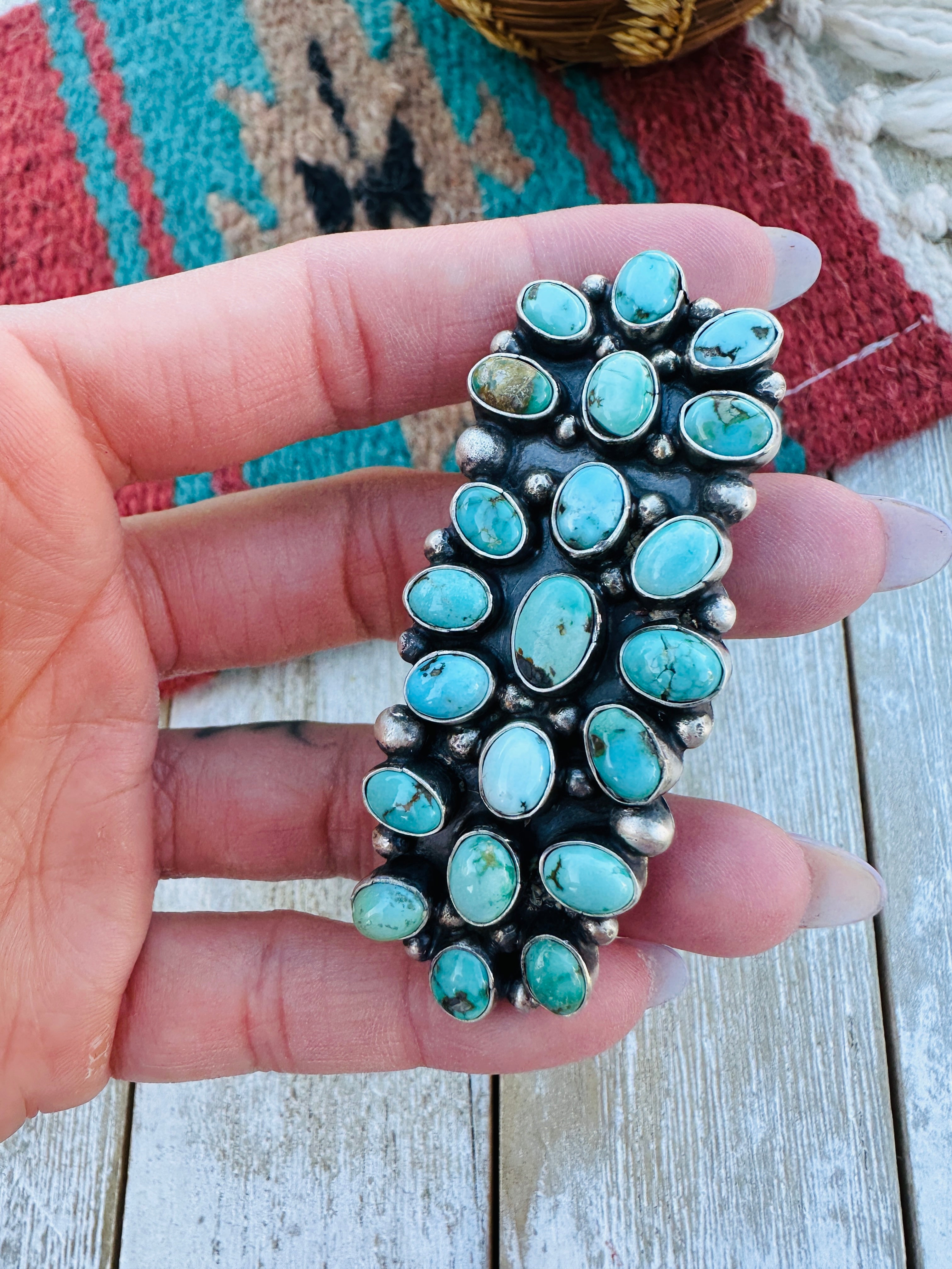 Handcrafted Turquoise & Sterling Silver Cluster Hair Barrette