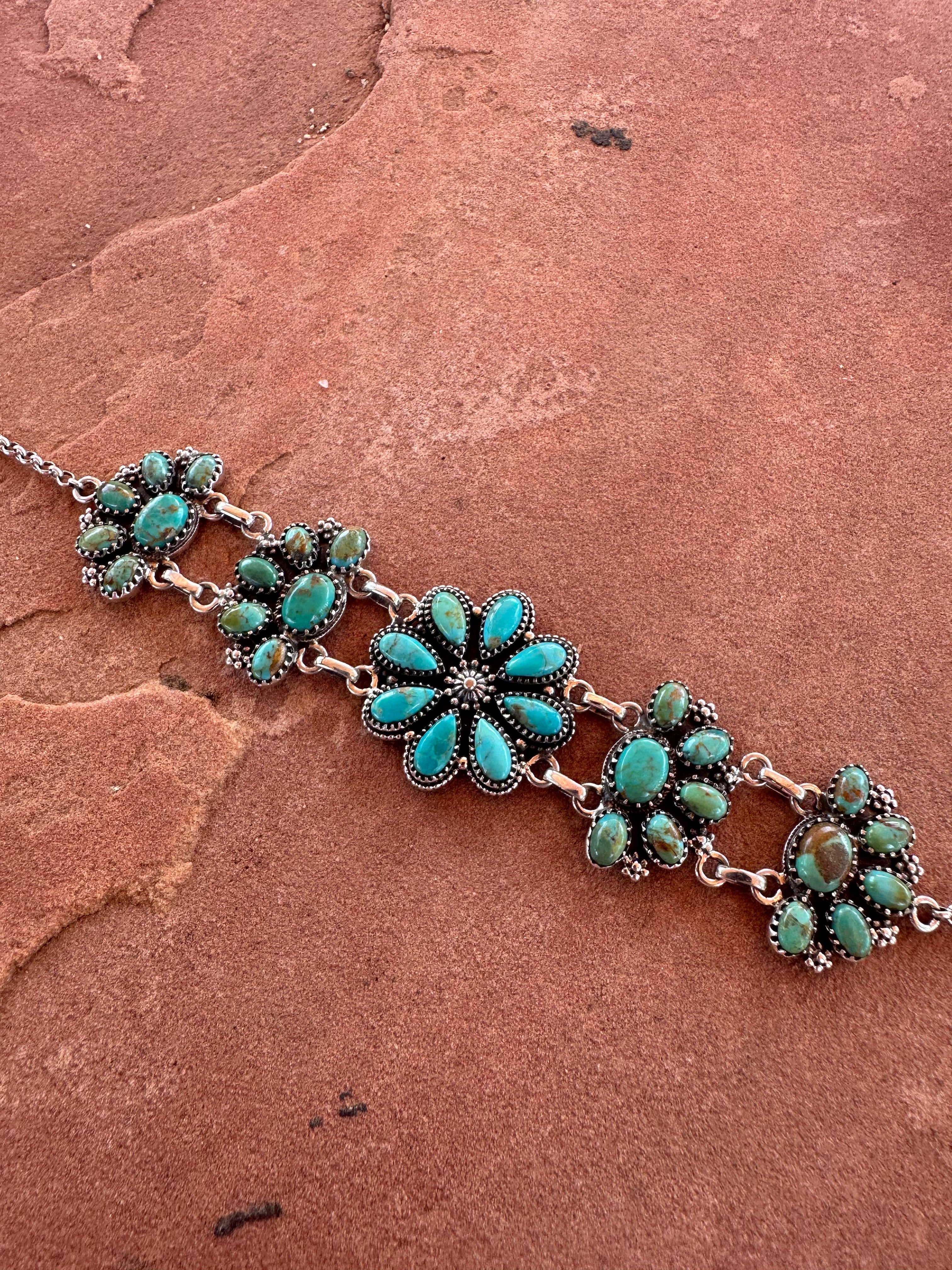 Handmade Sterling Silver & Turquoise Cluster Choker Set