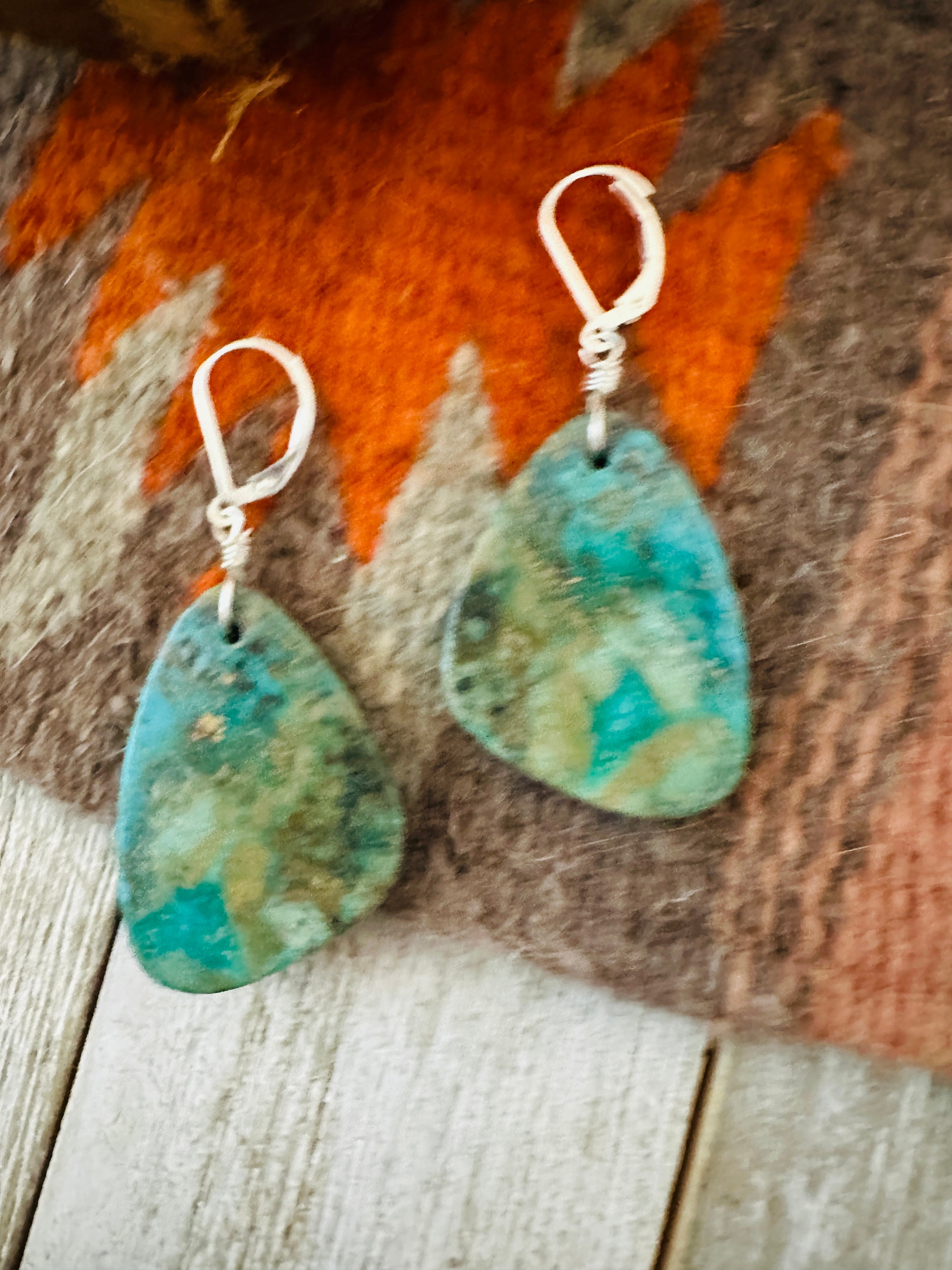 Handcrafted Sterling Silver & Turquoise Slab Dangle Earrings