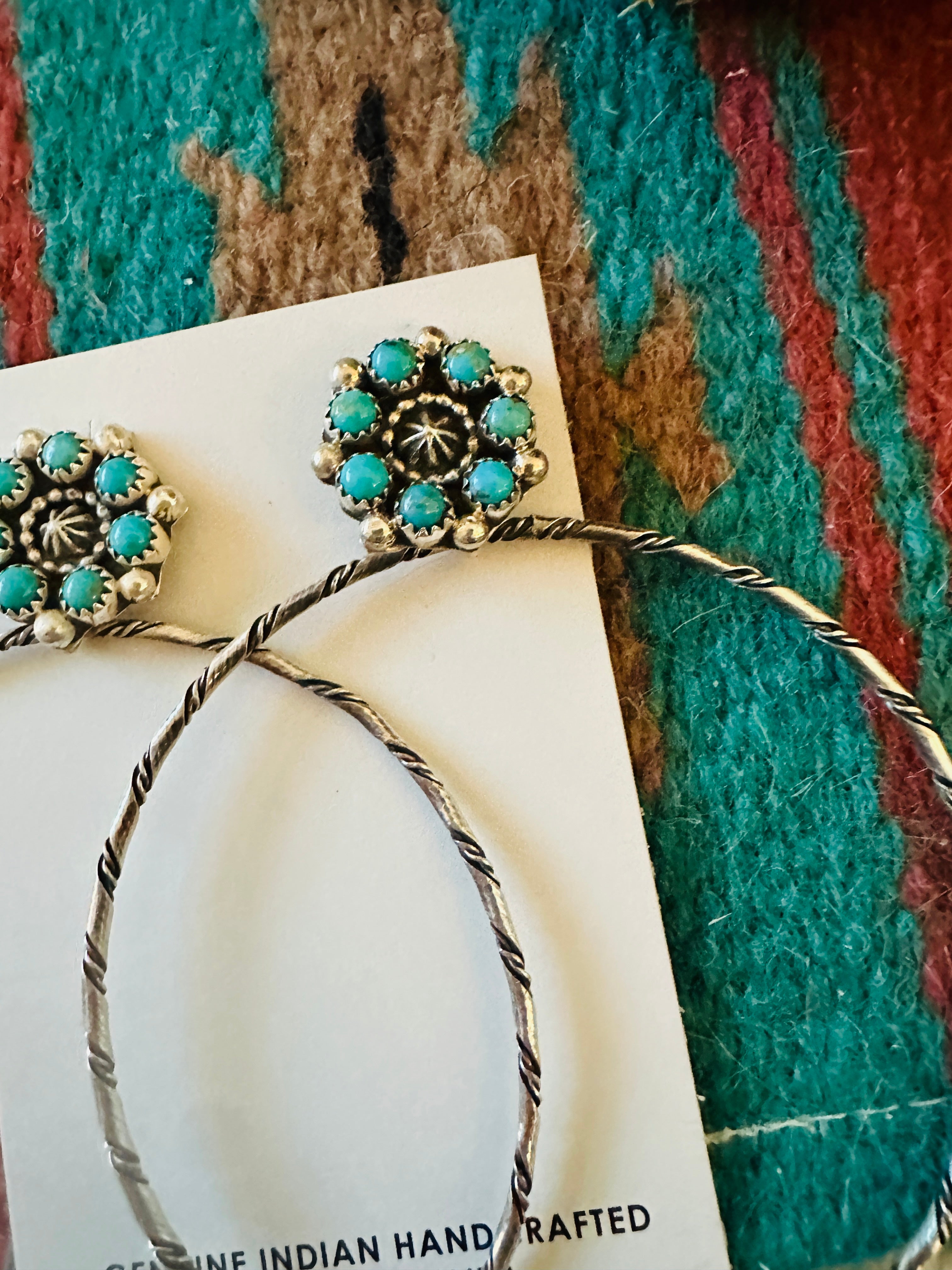 Handcrafted Turquoise and Sterling Silver Cluster Hoop Earrings