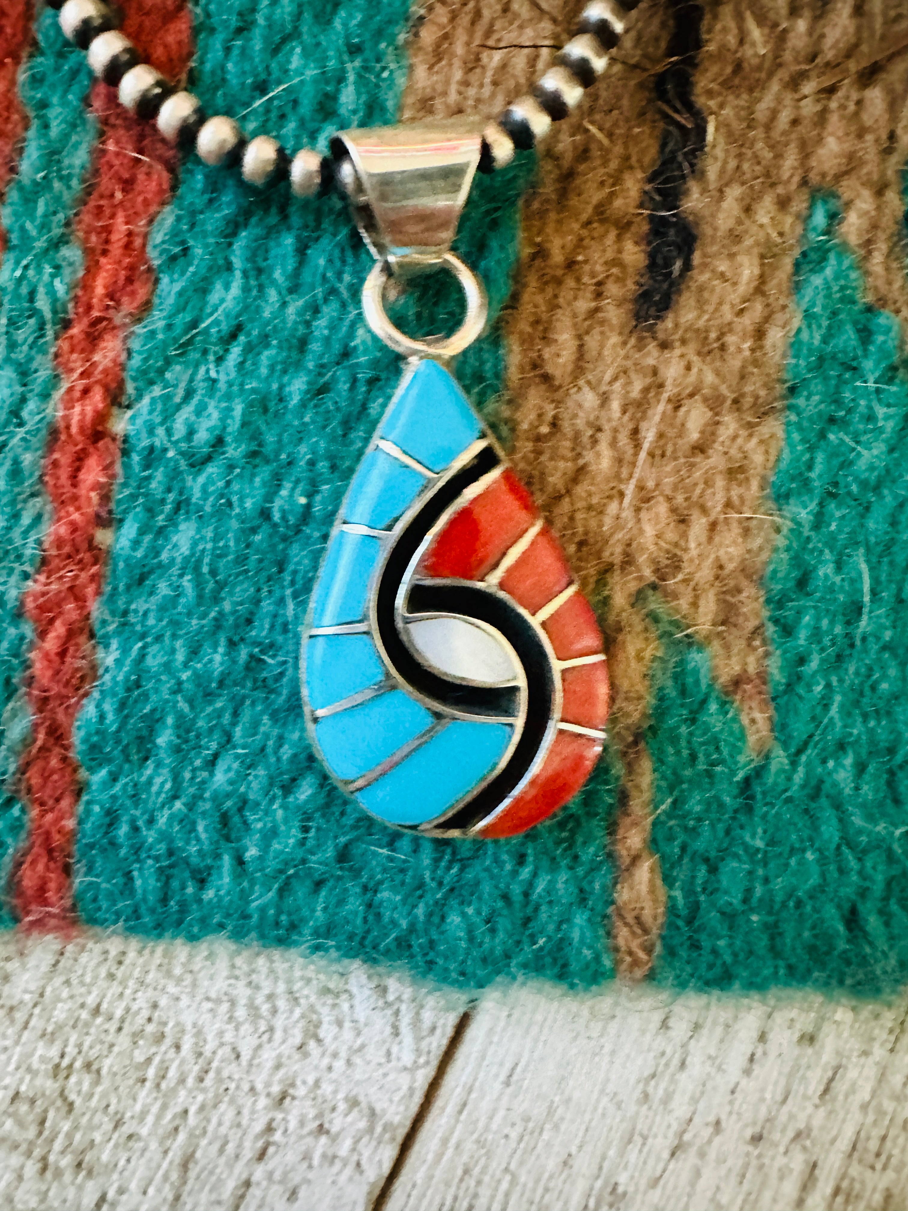 Handcrafted Multi Stone & Sterling Silver Inlay Pendant