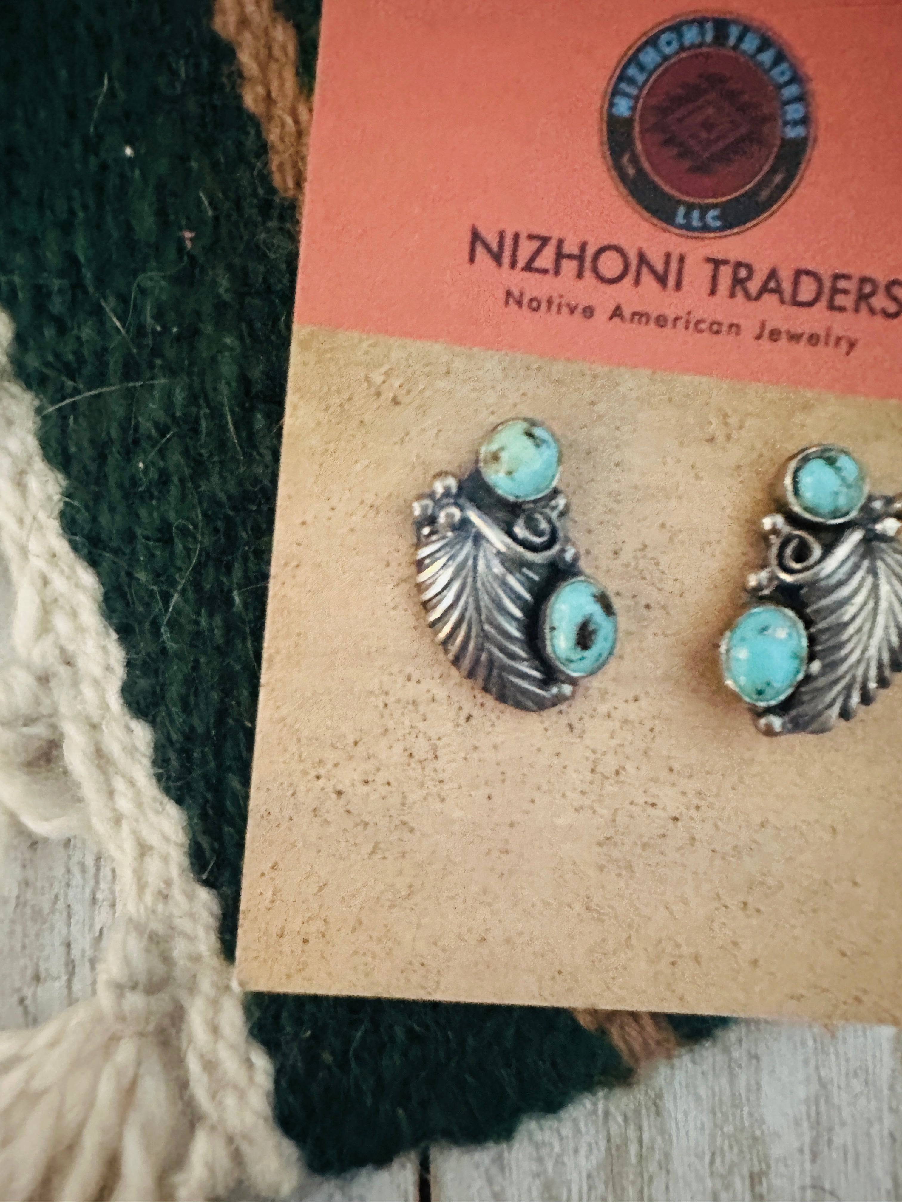 Navajo Turquoise & Sterling Silver Leaf Post Earrings