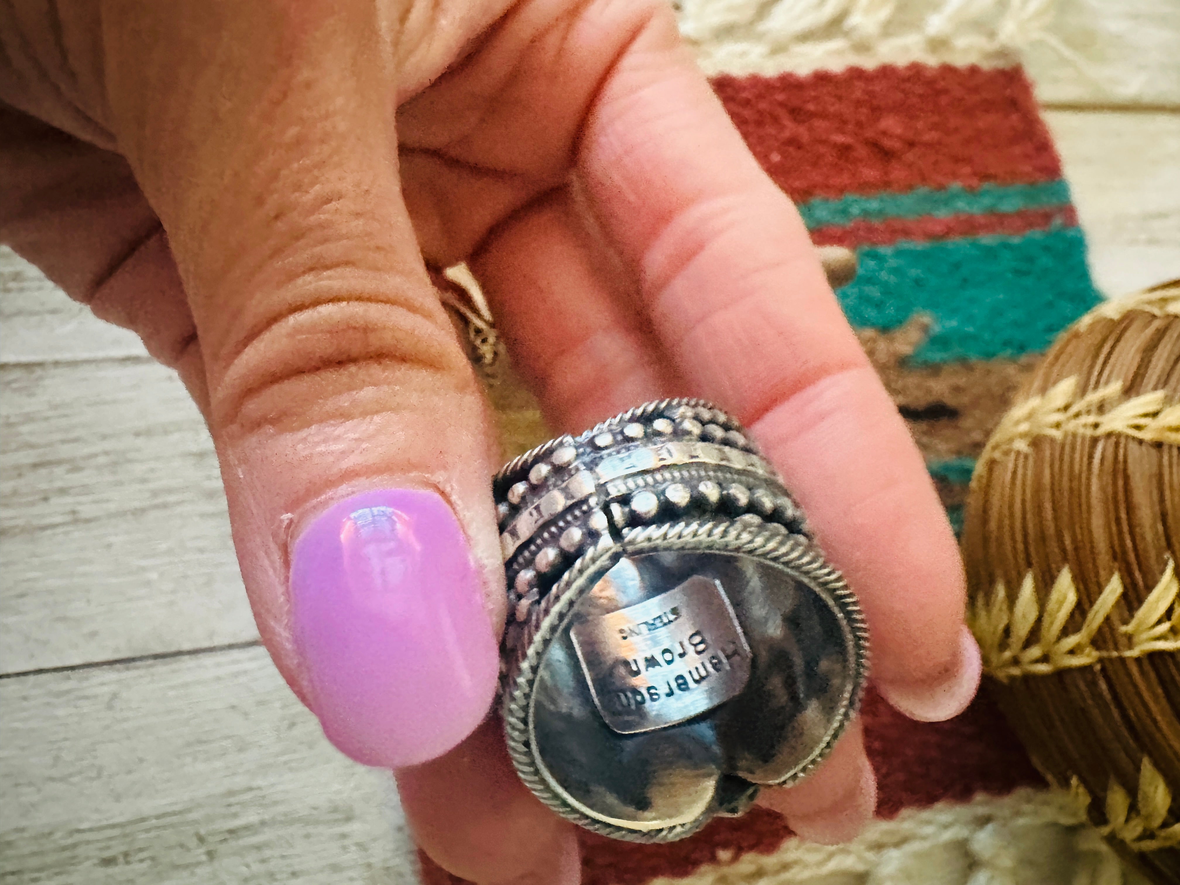 Navajo Sterling Silver and Coral Ring Size 10 by Hemerson Brown