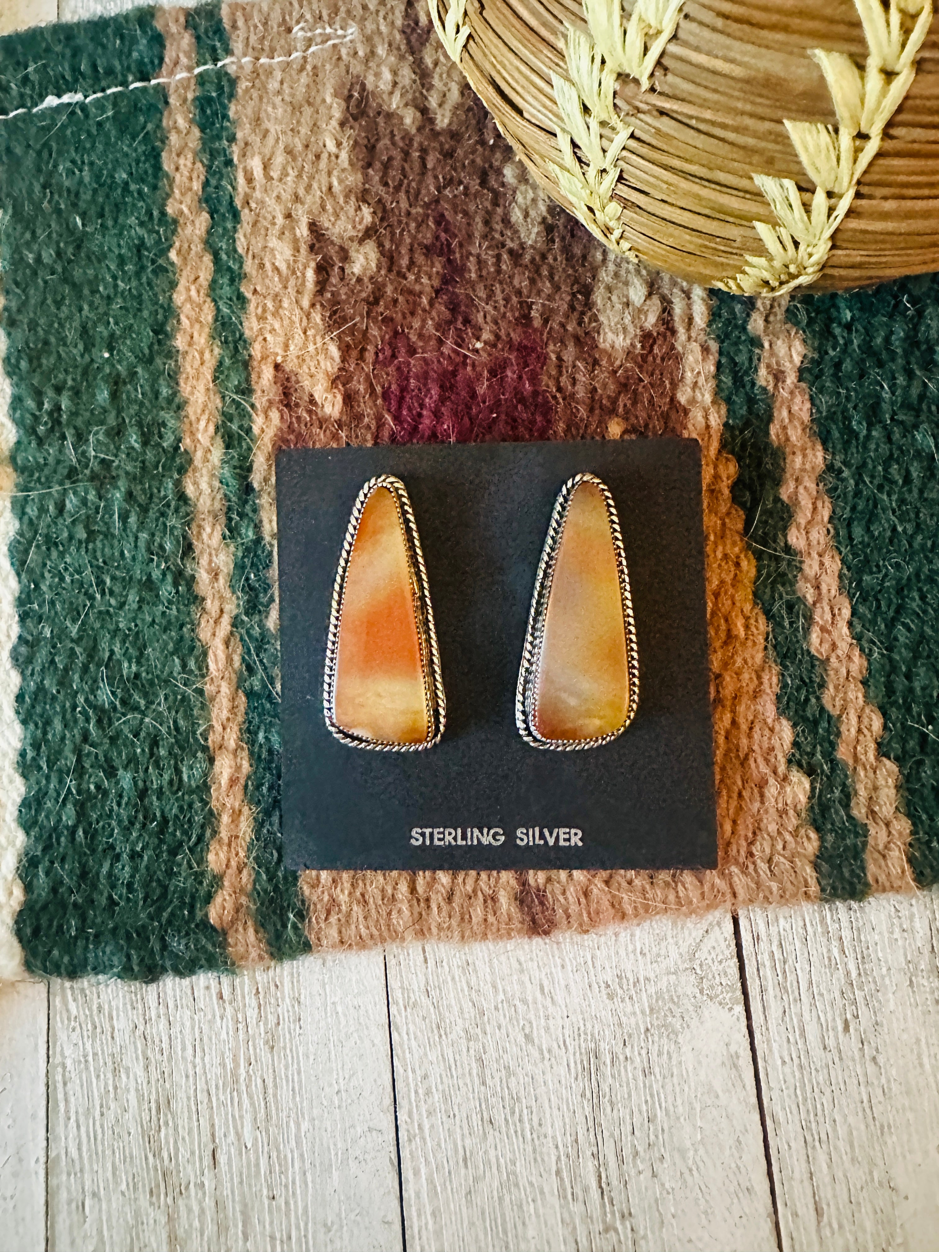 Navajo Jasper Sterling Silver Post Earrings Signed