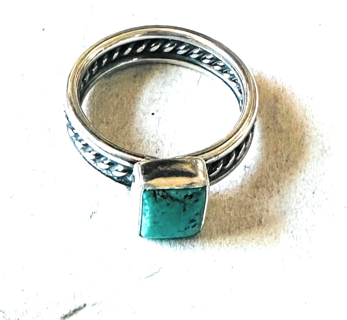 Navajo Turquoise & Sterling Silver Rectangle Ring