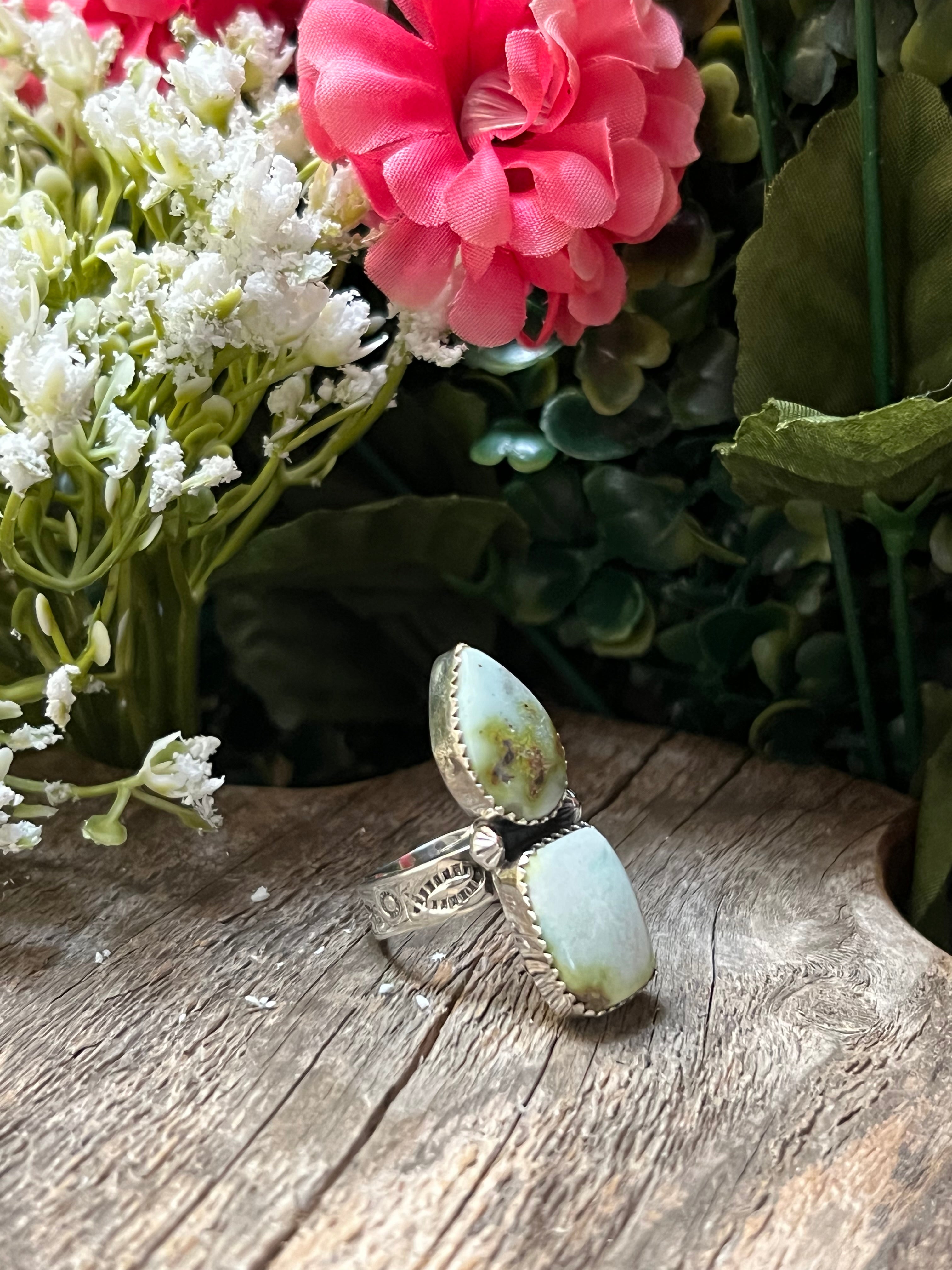 Handmade 2-Stone Palomino TearDrop Sterling Silver Adjustable Ring