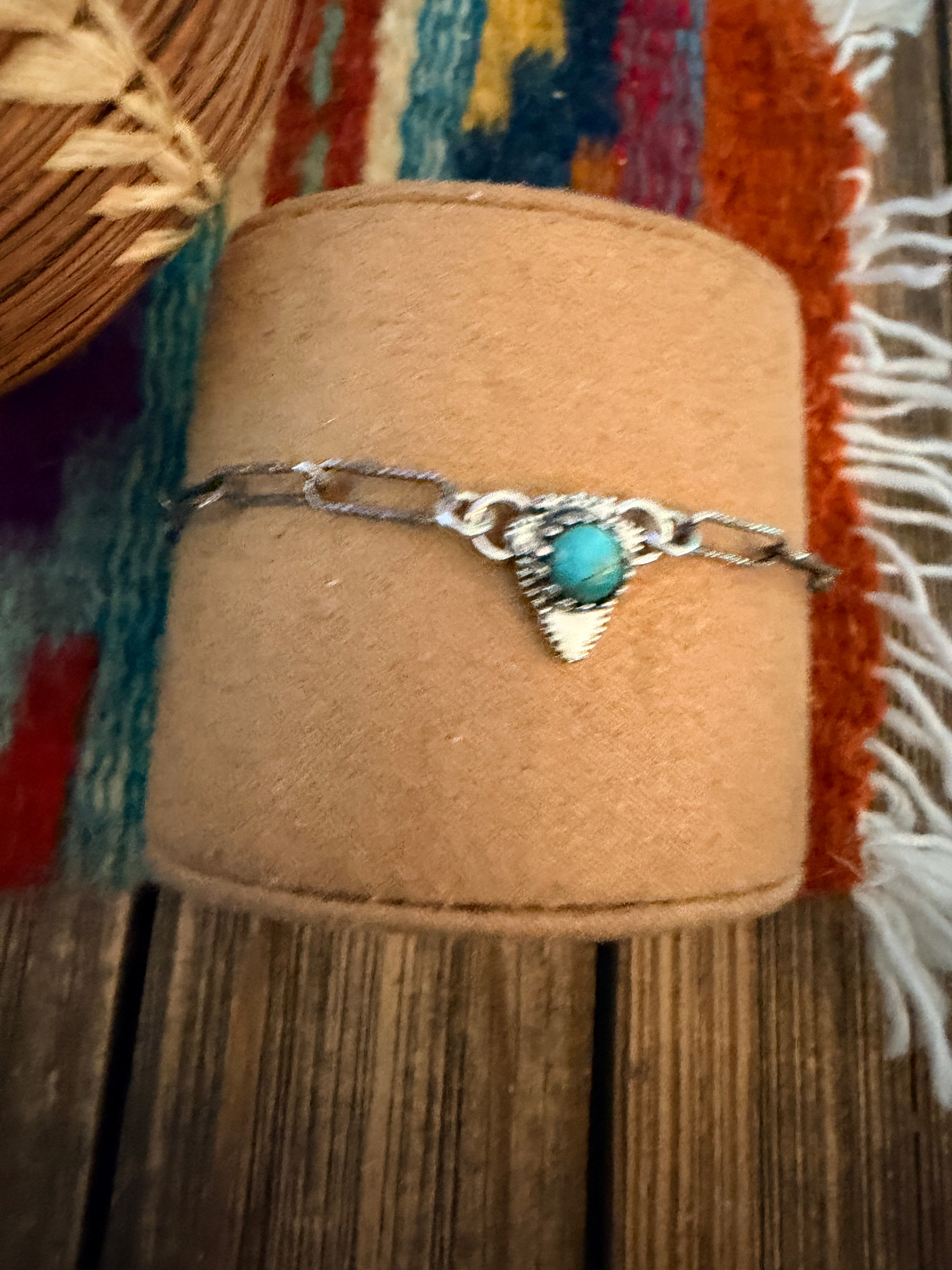 Handmade Kingman Turquoise & Sterling Silver Arrowhead Anklet