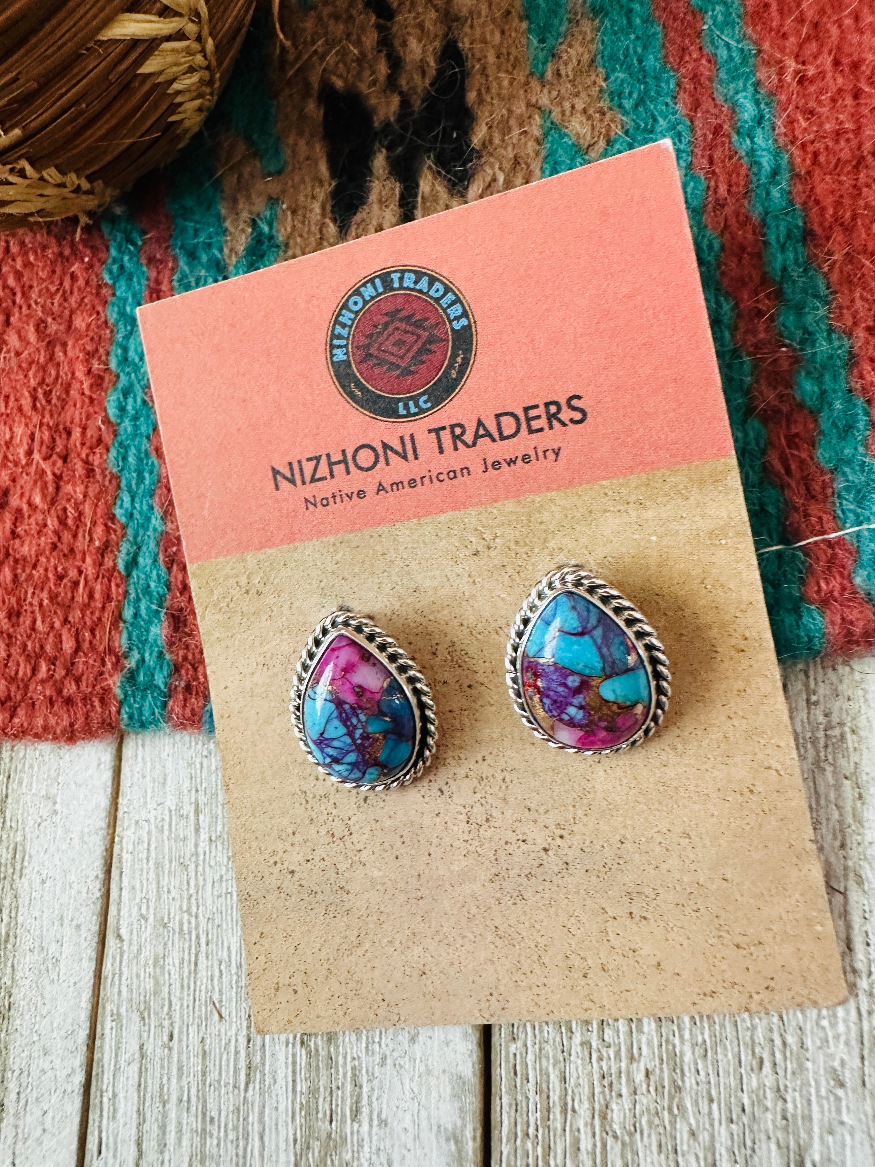 Handcrafted Pink Dream Mojave and Sterling Silver Teardrop Post Earrings