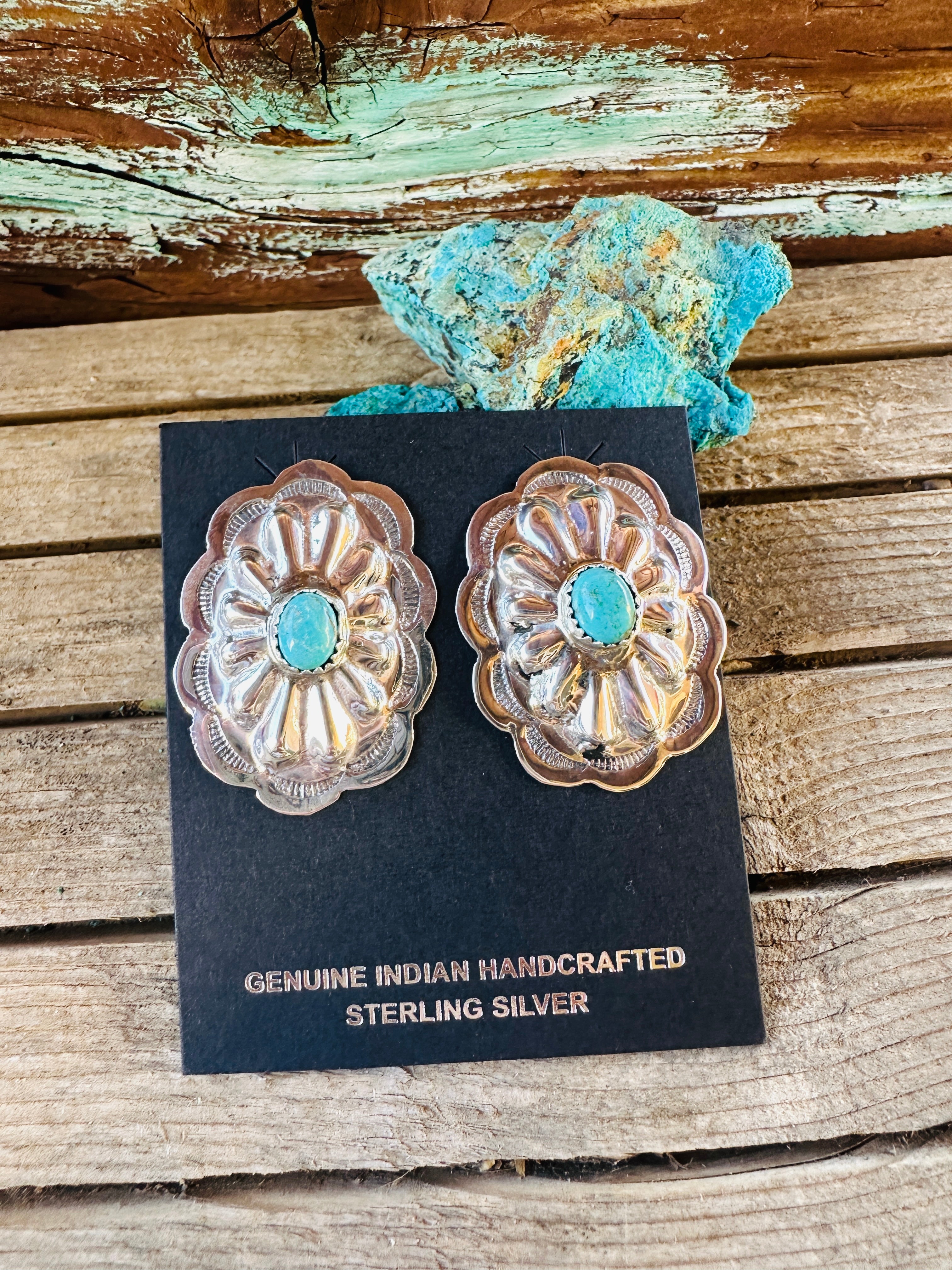 Handcrafted Turquoise & Sterling Silver Concho Post Earrings