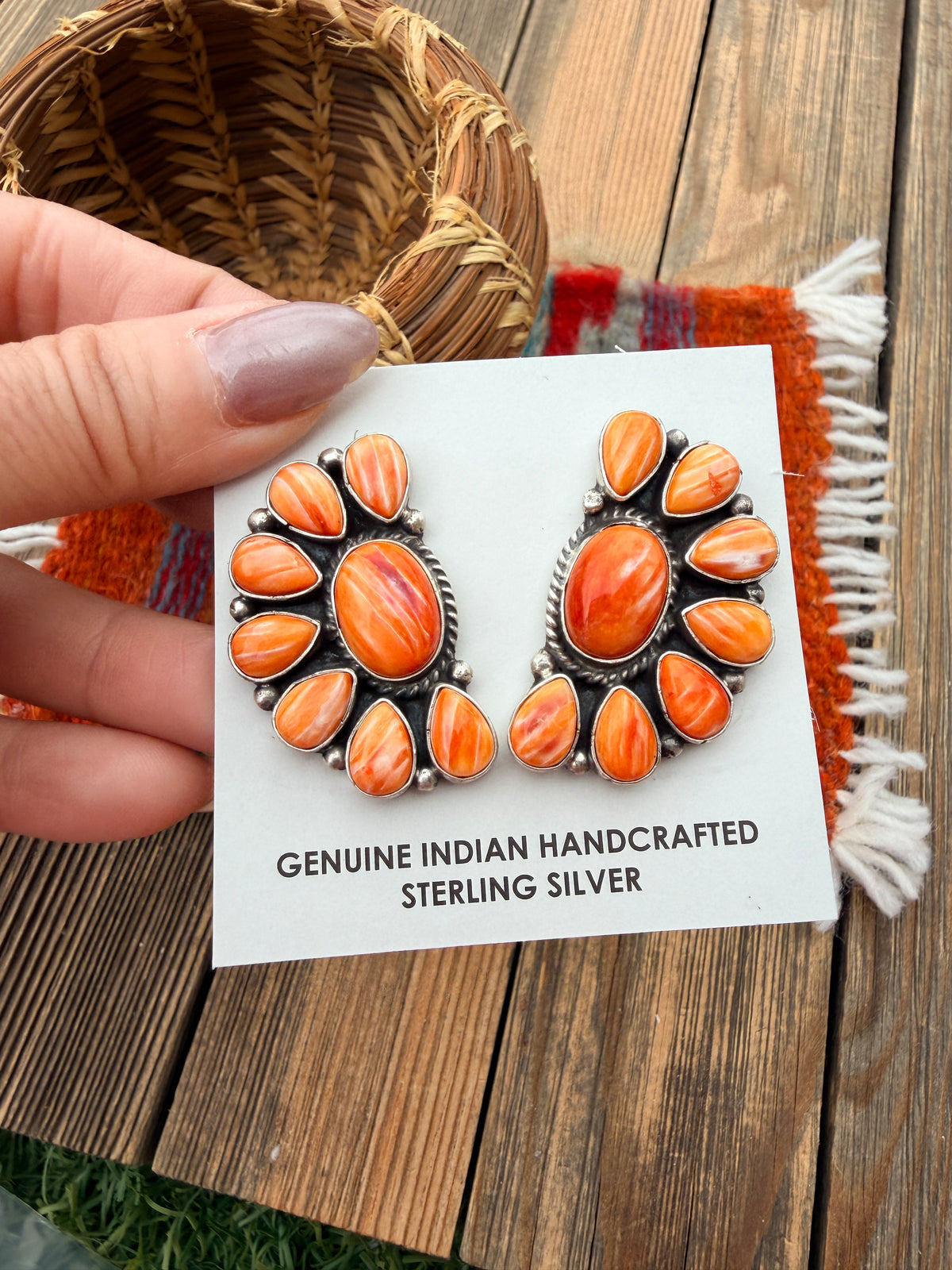 Handcrafted Spiny Oyster & Sterling Silver Cluster Post Earrings by Marcella James