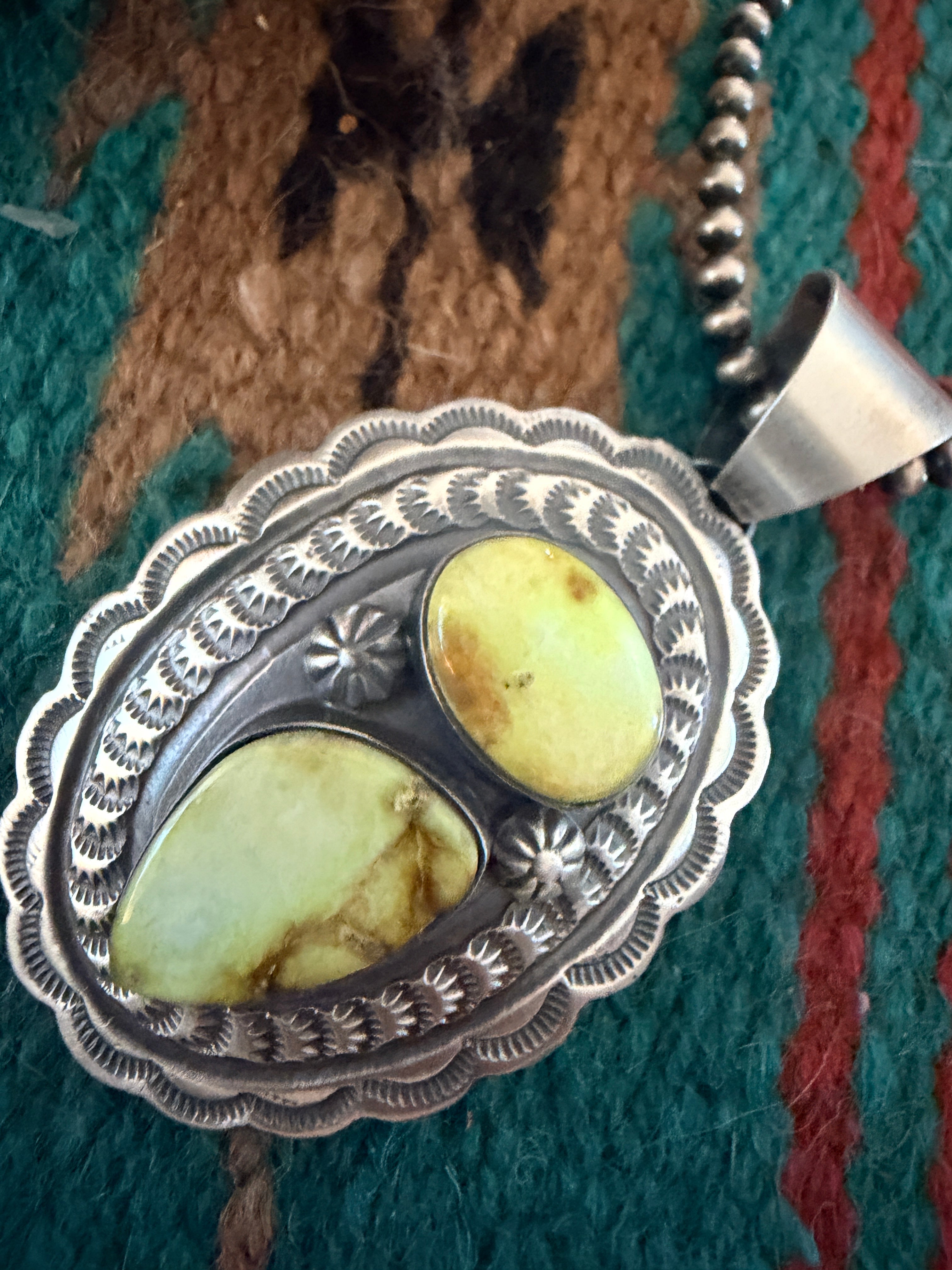 Handcrafted Sterling Silver & Palomino Turquoise Concho Pendant by Chimney Butte