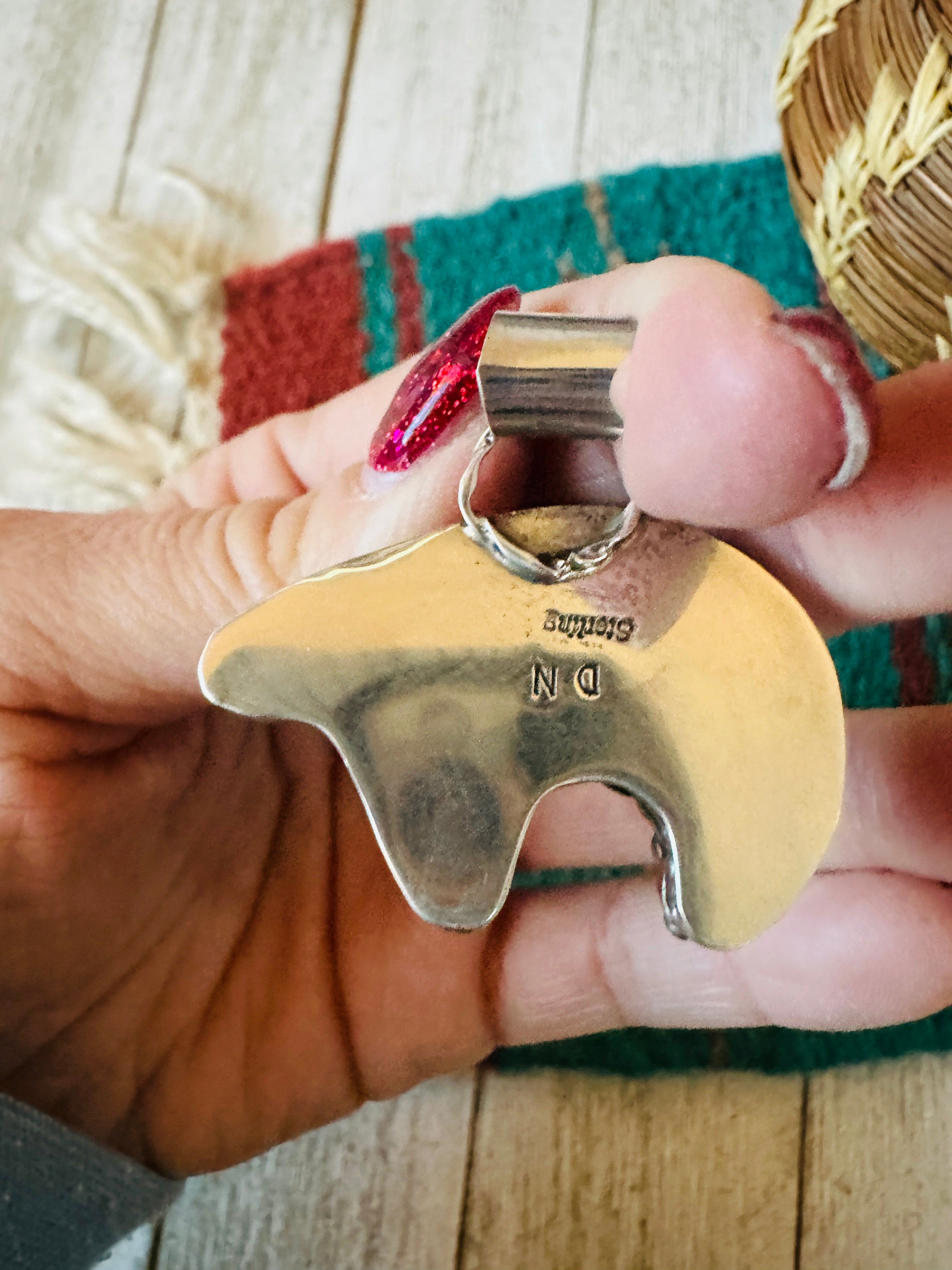 Navajo Turquoise & Sterling Silver Inlay Fetish Bear Pendant