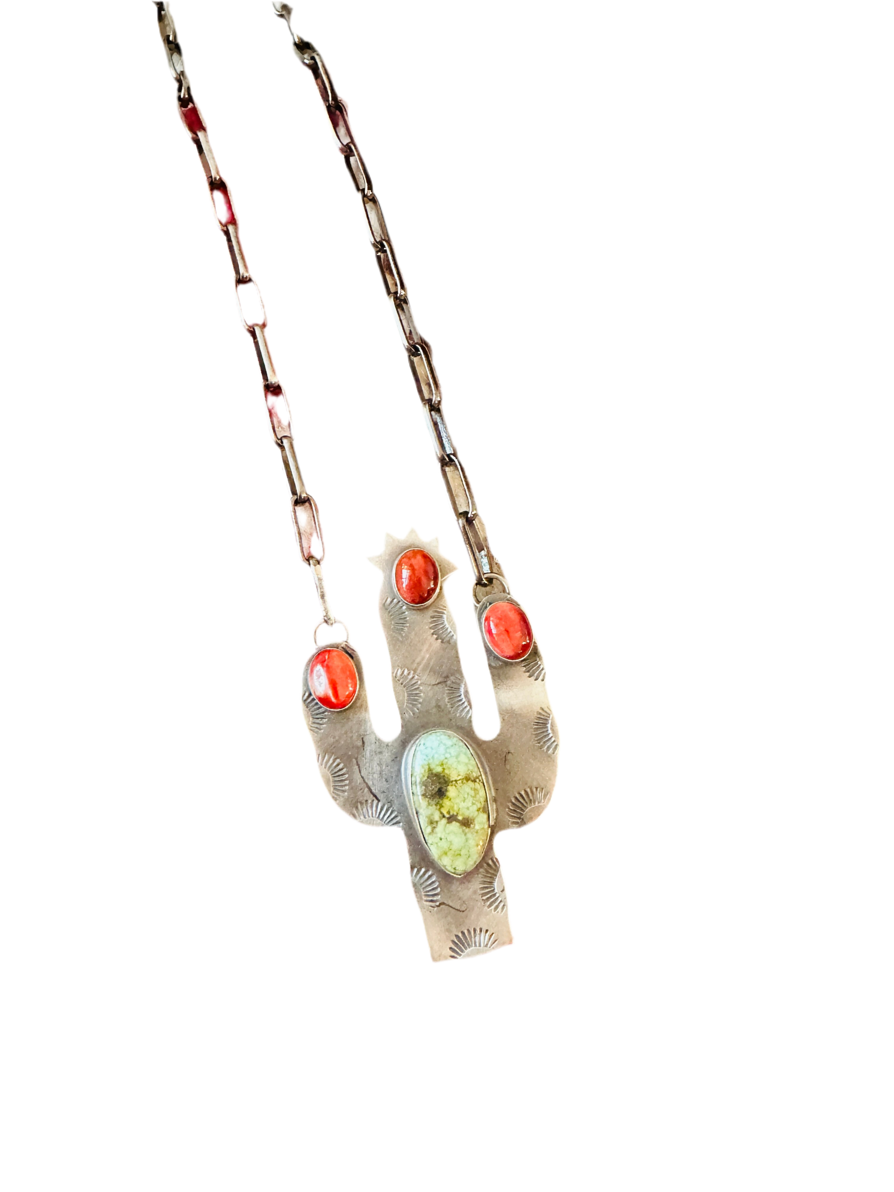Handcrafted Sterling Silver, Turquoise & Spiny Cactus Necklace