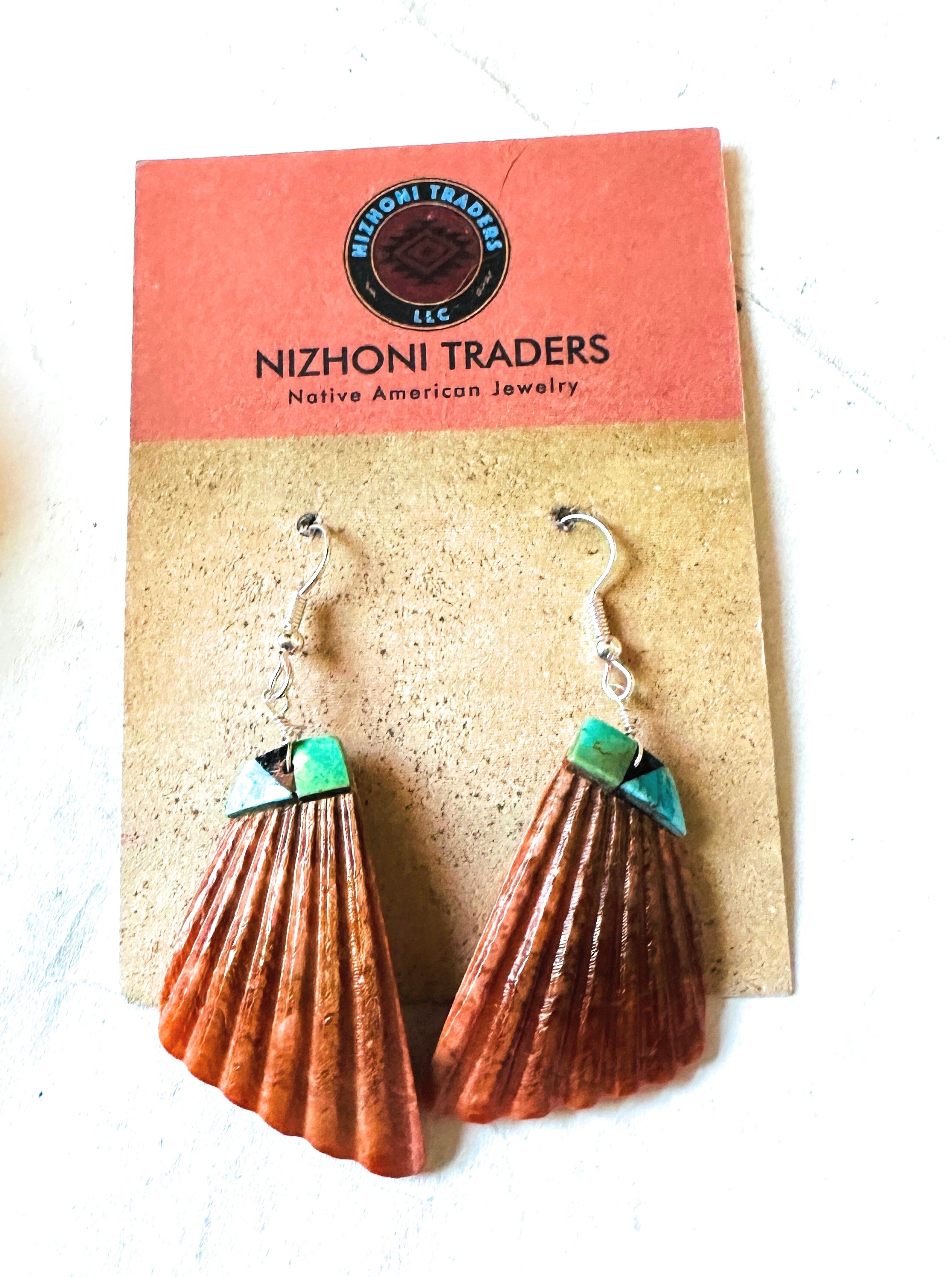 Santo Domingo Shell & Turquoise Feather Dangle Earrings