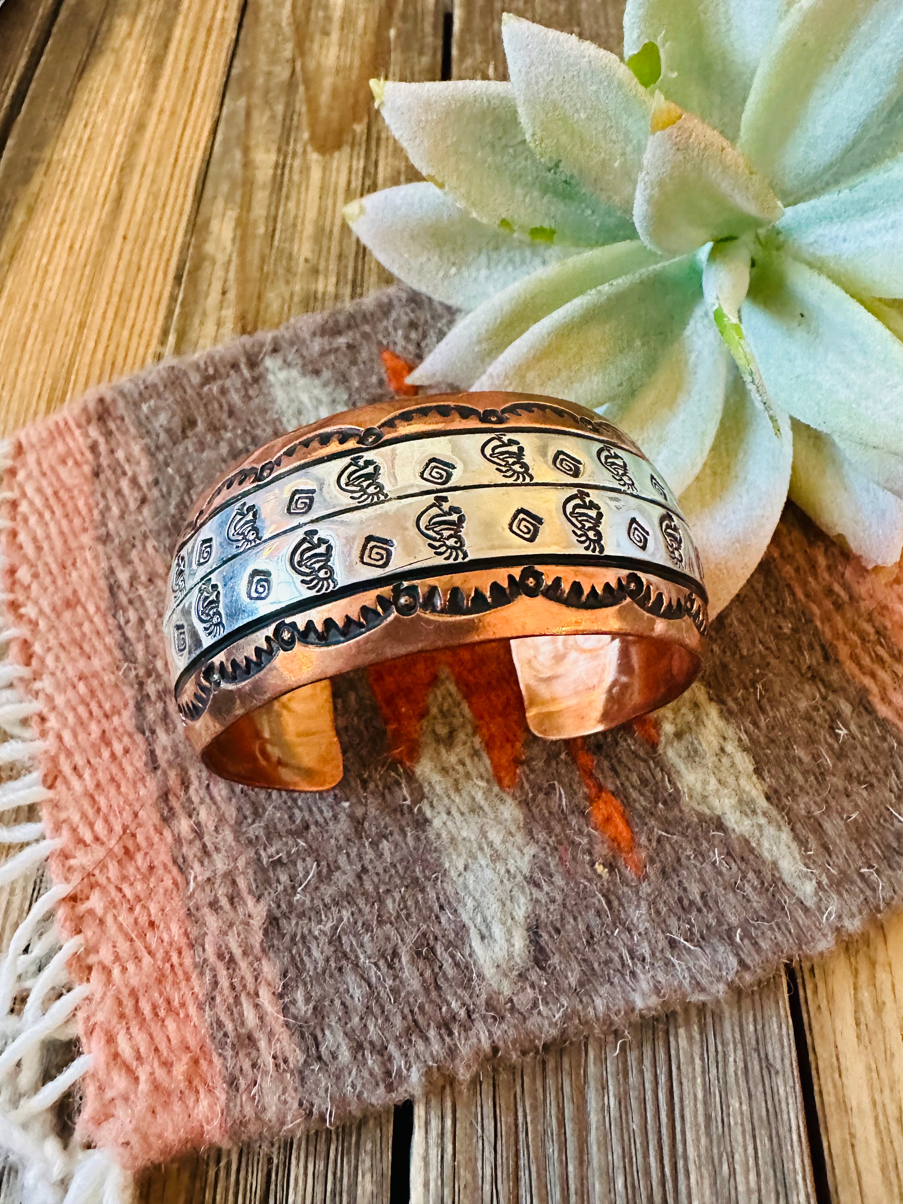 Navajo Copper and Sterling Silver Cuff Bracelet Signed