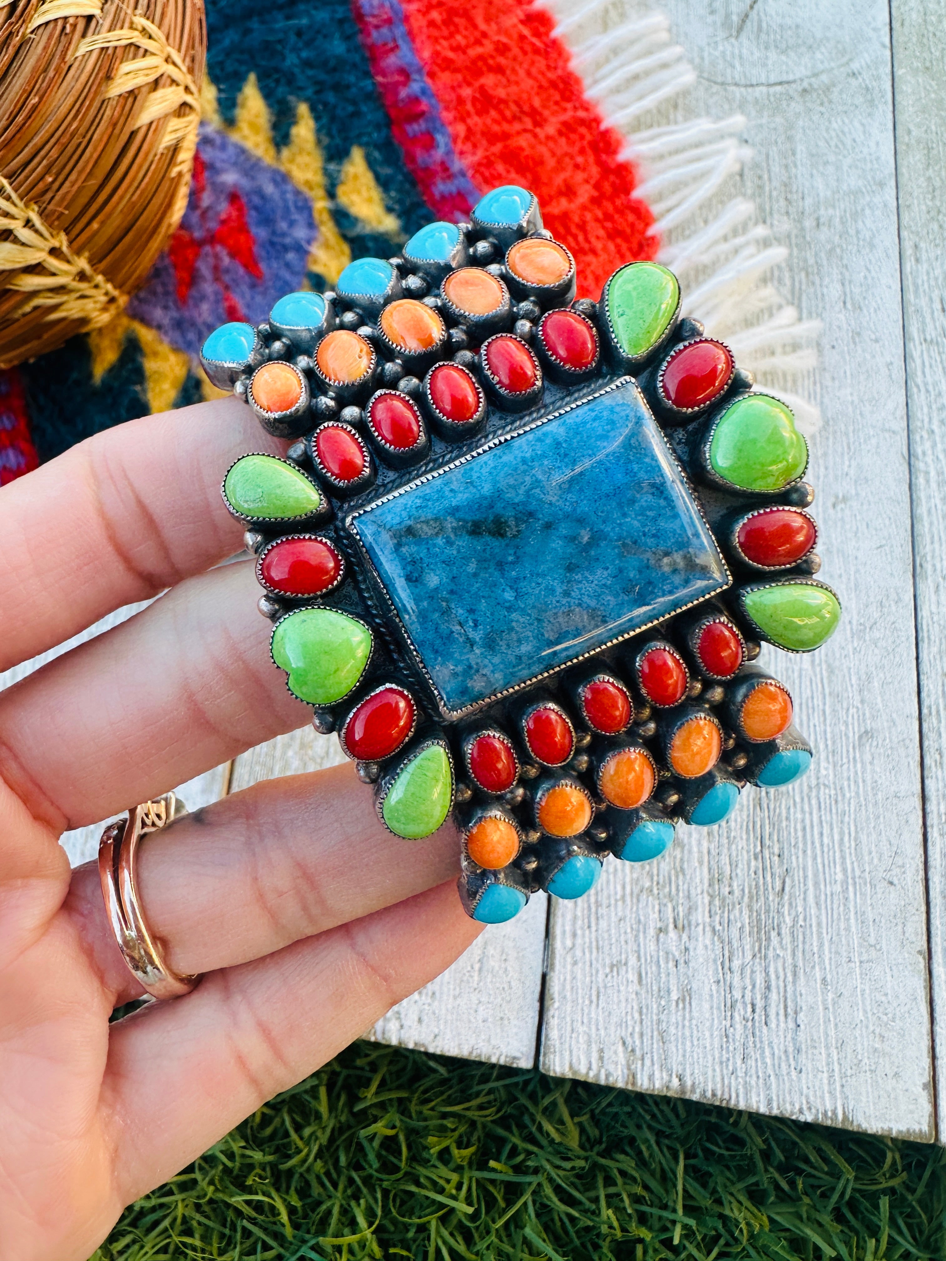 Handcrafted Multi Stone & Sterling Silver Cluster Cuff Bracelet by Don Lucas