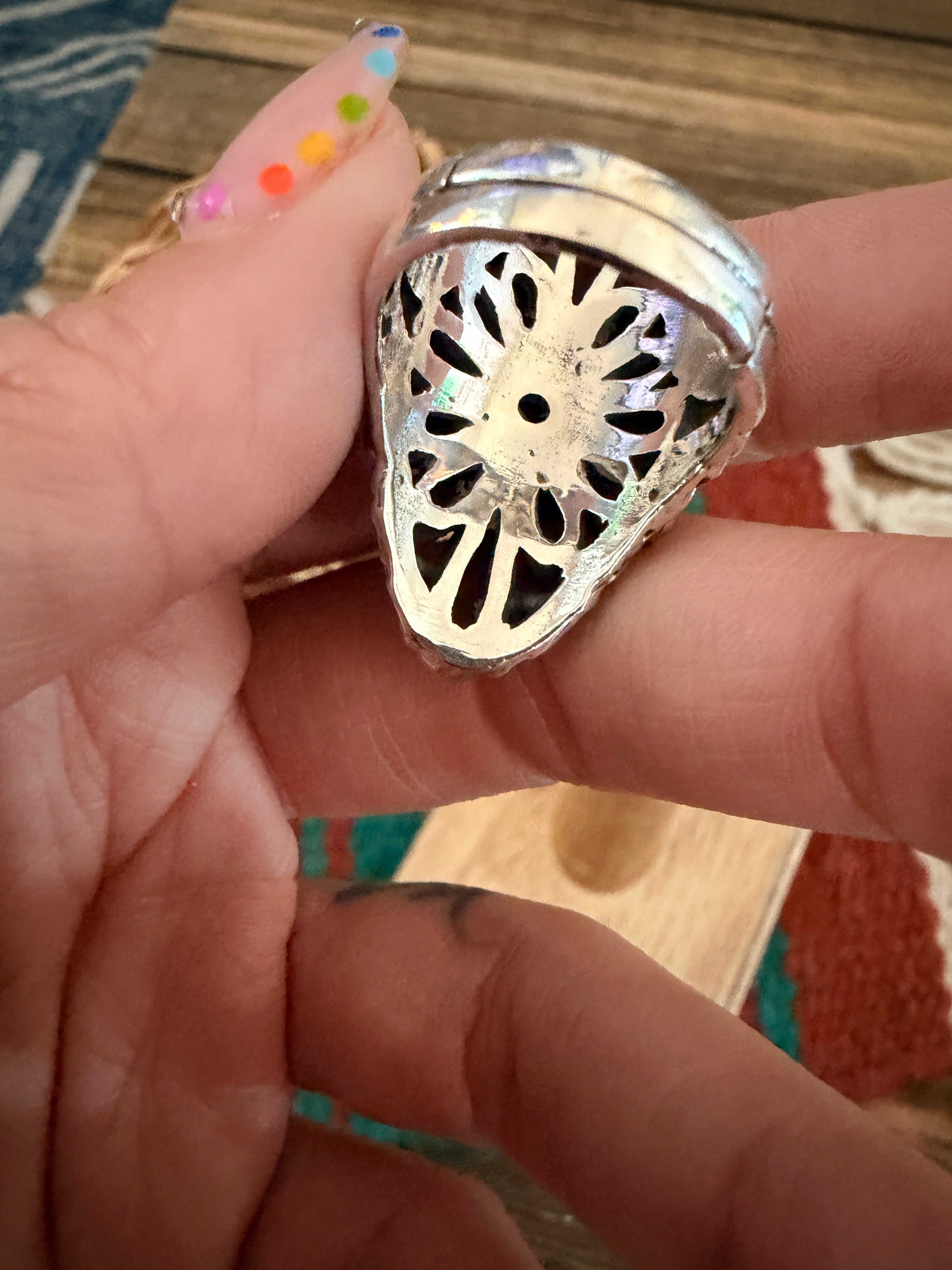 Handmade Sterling Silver and Coral Adjustable Ring