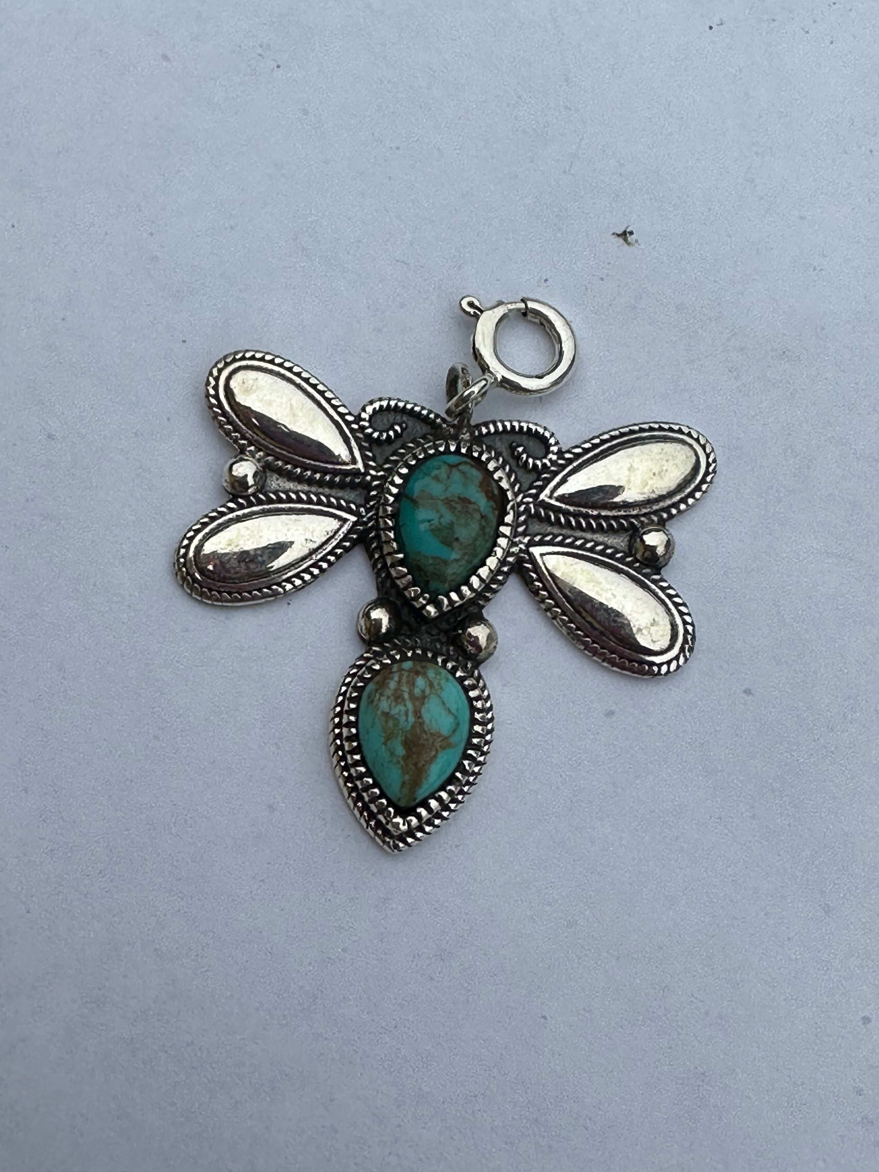 Sterling Silver and Royston Turquoise Dragonfly Charm