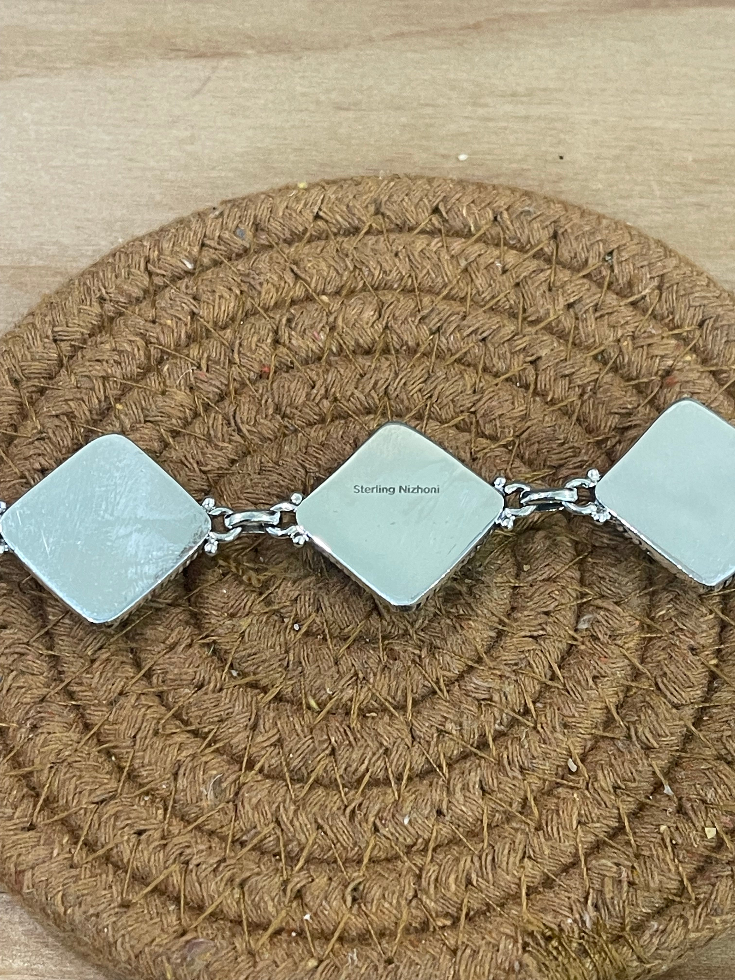 Handmade Sterling Silver Cotton Candy Turquoise Necklace with Signed Nizhoni