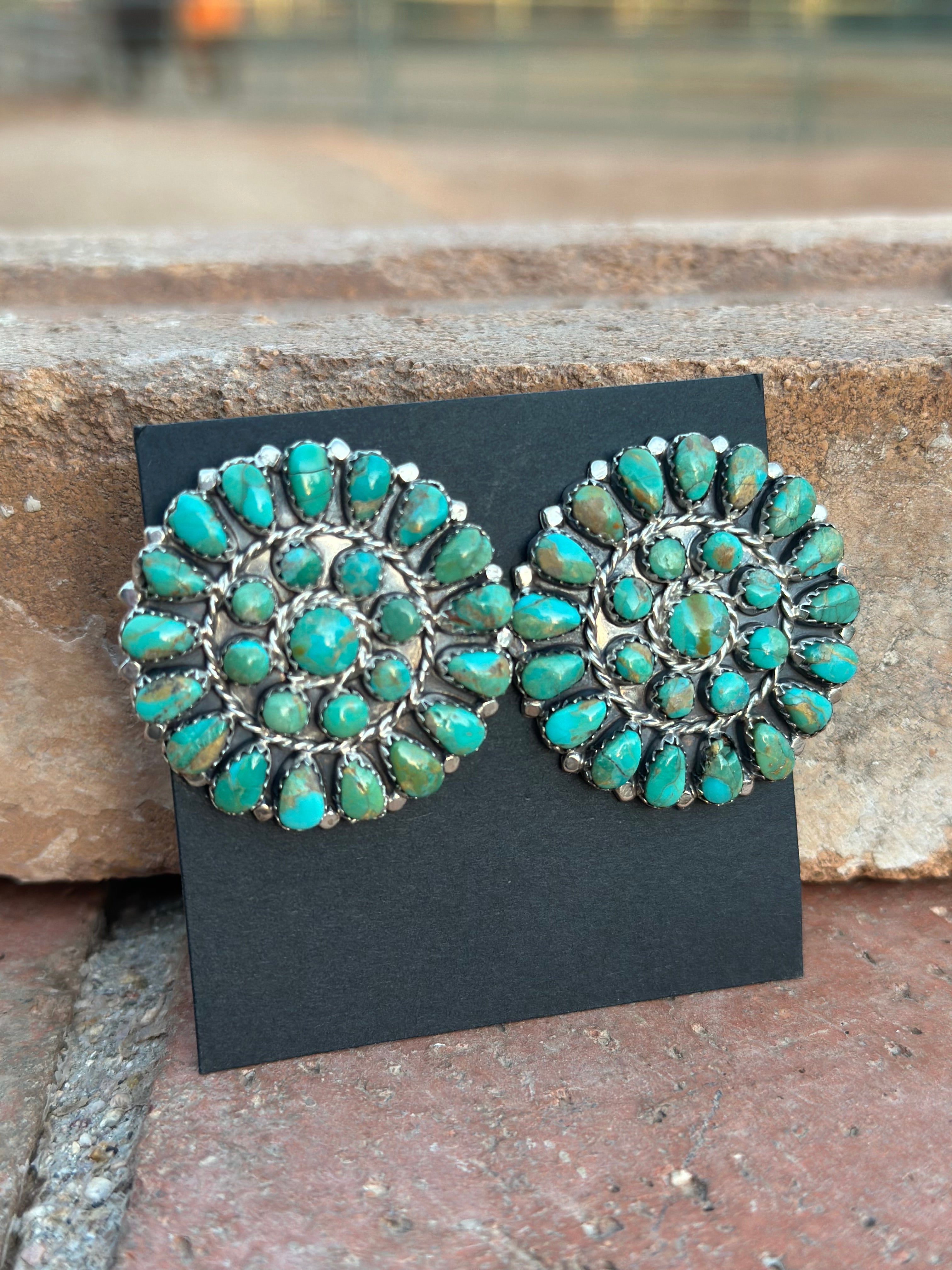 Navajo Sterling Silver & Royston Turquoise Cluster Post Earrings