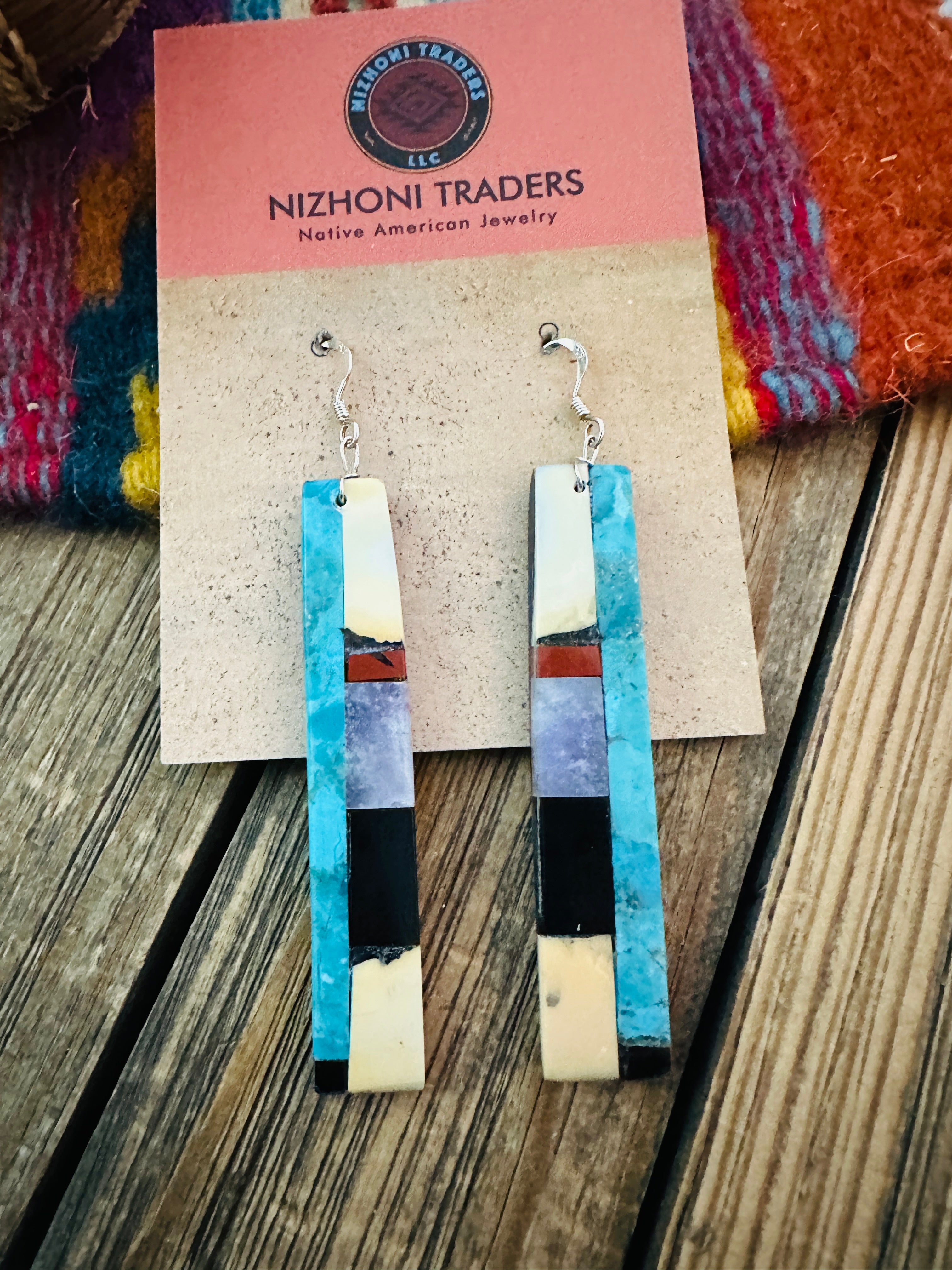 Handcrafted Multi Stone Inlay Slab Dangle Earrings