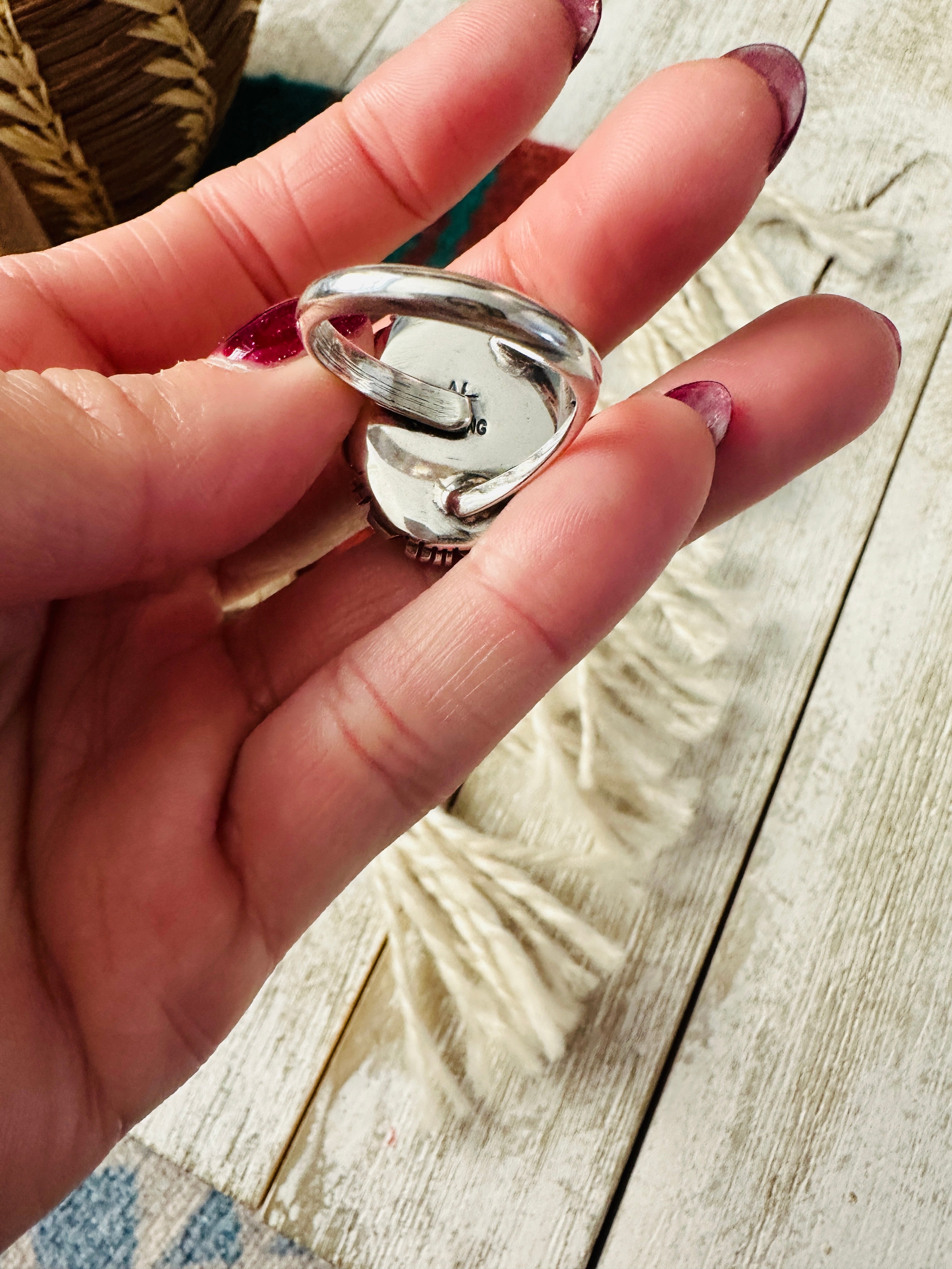 Navajo Sterling Silver & Pink Dream Mojave Adjustable Ring