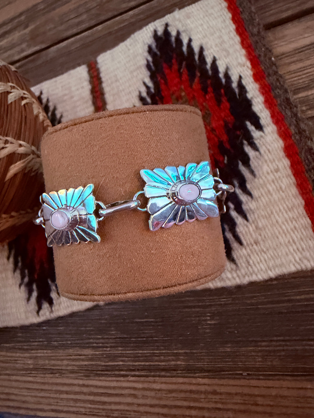 Handcrafted Sterling Silver & Mother of Pearl Link Bracelet by Rita Lee