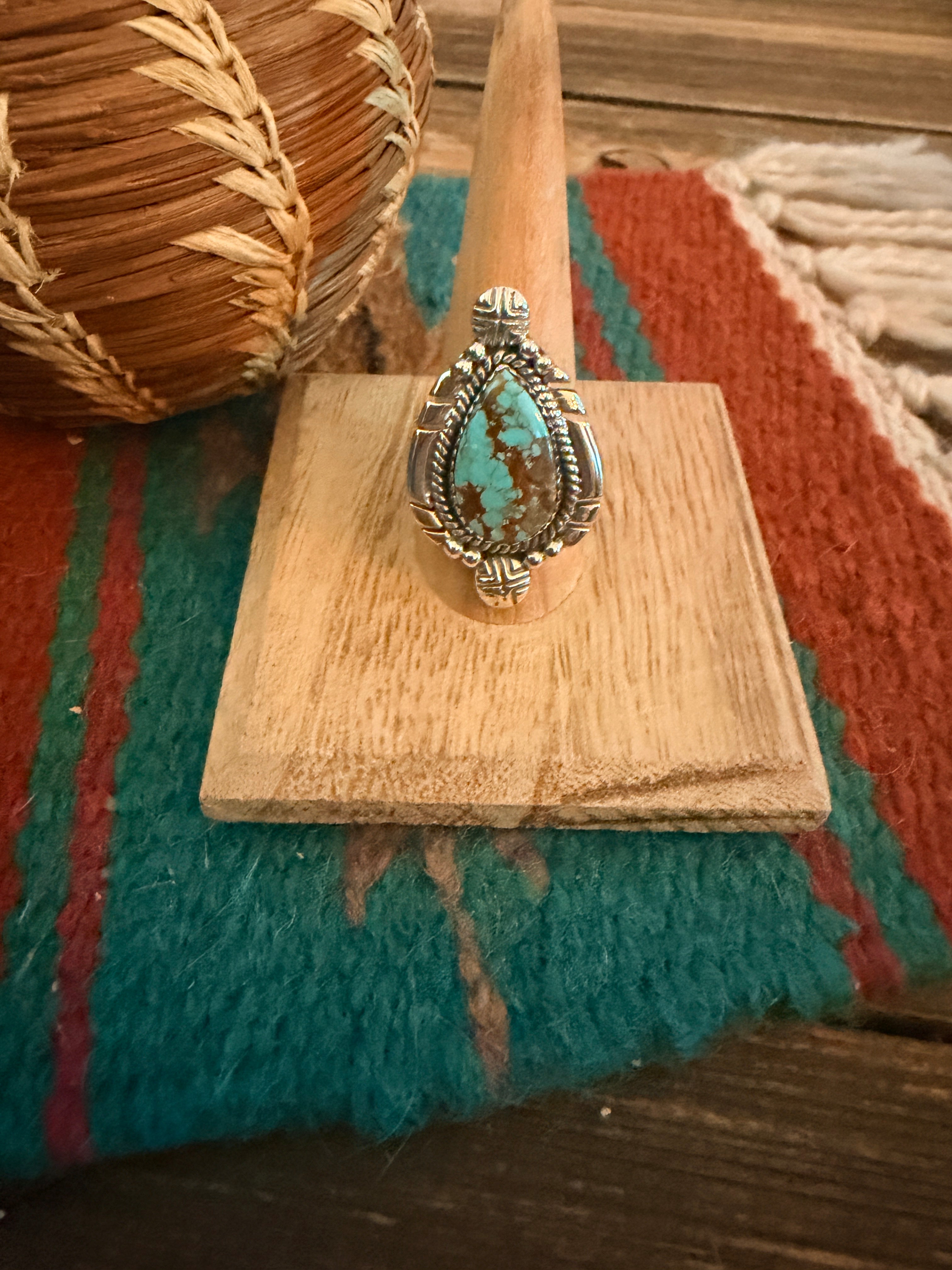 Handmade Sterling Silver Number 8 Turquoise Adjustable Ring Signed Nizhoni